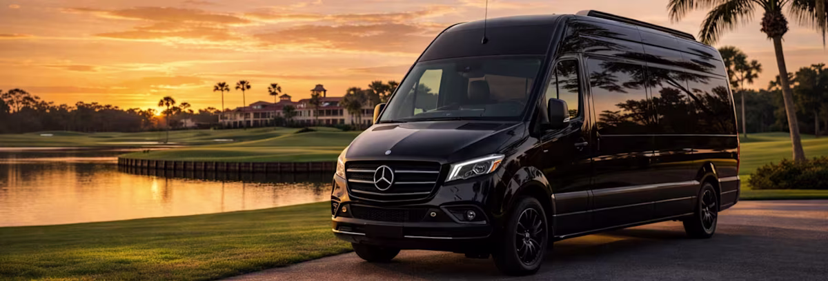 ## Sprinter Van Service for The Players Championship 2026 at TPC Sawgrass – Travel Together in Comfort
Bookinglane's Sprinter Van Service for The Players Championship 2026 at TPC Sawgrass is ideal for groups who want to arrive together, travel in comfort, and move efficiently between the course, hospitality venues, and accommodations spread across the Ponte Vedra Beach and Jacksonville area. Whether you are a corporate hospitality group entertaining clients across multiple days of competition, a group of avid golf fans making the trip for the weekend, or a media crew covering the week's events from the practice rounds through Sunday's final, the Sprinter Van keeps your group unified and on schedule throughout the week.
Three distinct Sprinter Van configurations are available, each designed to meet a different set of needs while maintaining premium standards of comfort and professionalism. The **Executive-Style Sprinter Van** accommodates up to 12 passengers, with select configurations up to 14 passengers, and features premium leather seating, climate control, and a refined interior — ideal for corporate delegations and VIP guests who expect a polished travel experience from the moment they leave their hotel to the moment they arrive at the 17th-hole island green. The **Shuttle-Style Sprinter Van**, also accommodating up to 12 passengers with select options up to 14 passengers, is the practical choice for groups attending multiple sessions across the week, requiring reliable, comfortable transfers between hotels, the course, and the entertainment districts along the First Coast. The **Limo-Style Sprinter Van** accommodates up to 12 passengers, with select configurations up to 14 passengers, and combines the spacious interior of a Sprinter platform with limousine-inspired finishes — ambient lighting, premium upholstery, and an atmosphere that sets the tone for an exceptional week of professional golf.
All Sprinter Van bookings include a professional, licensed chauffeur who is familiar with the Jacksonville area road network, event-week access roads around TPC Sawgrass, and the optimal approaches to the venue. Your chauffeur manages all logistics — road closures, golf-weekend traffic on A1A and US-1, and restricted drop-off zones — ensuring your group is delivered as close to the entrance as permitted, on time and without stress.
Bookinglane provides curbside pickups from all major airports serving the Jacksonville area, including Jacksonville International Airport (JAX) and St. Augustine-St. Johns County Airport (UST). From there, your chauffeur can take your group to hotels in Ponte Vedra Beach, Jacksonville Beach, downtown Jacksonville, or any private accommodation in the region, with custom itineraries that include dining stops, beachfront visits, or sightseeing along the way. Early reservations are strongly recommended — Sprinter Van availability becomes limited as The Players Championship week approaches, particularly for multi-day bookings.