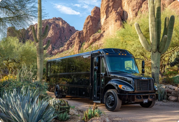 ## Rent a Charter Bus in Phoenix

Phoenix is a popular destination for conferences, school field trips, sports events, and sightseeing—blending desert landscapes with vibrant urban energy. Whether you're planning a class visit to the Desert Botanical Garden, coordinating transportation for a corporate gathering in Downtown Phoenix, or organizing a group tour across the Valley, charter bus rentals in Phoenix offer the most reliable and comfortable way to travel.

Bookinglane takes the hassle out of group transportation. Skip the stress of parking, rideshare confusion, and scattered arrival times. With our network of trusted transportation partners, we ensure your group gets where it needs to go—efficiently, professionally, and on time.