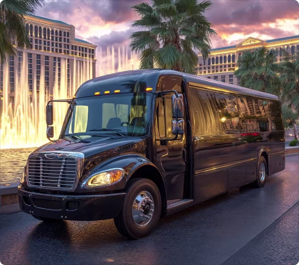 ## Rent a Charter Bus in Las Vegas
Las Vegas is a city where every moment counts—from dazzling entertainment to high-profile trade shows. Whether you're attending a convention at the Las Vegas Convention Center, planning a group excursion to the Grand Canyon, or hosting a team event on the Strip, charter bus rentals in Las Vegas offer a reliable, stylish, and stress-free way to get around.
Bookinglane streamlines group transportation with modern, comfortable vehicles operated by our professional partner network. Skip the hassle of rideshares, confusing hotel pickups, or keeping large groups on the same schedule. With a private charter bus, your group rides together, stays on time, and enjoys the journey.
A sleek full-size coach pulls up to your hotel. The driver greets your group with a smile, stores the luggage, and welcomes passengers into a clean, climate-controlled vehicle designed for a comfortable ride from start to finish.
