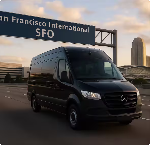 ## Sprinter Van Service in San Francisco, CA Made Easy
Getting around San Francisco, CA can be hectic—but Bookinglane’s Sprinter Van service makes it simple. Whether you’re traveling with a group, carrying extra luggage, or need more space to relax, our private vans are here for you.
A professional chauffeur will pick you up at your door or the airport, help with your bags, and get you where you need to go—without the hassle of crowds or long waits.
With plenty of room, quiet interiors, and a smooth ride, our Sprinter Vans in San Francisco, CA are the perfect choice for families, business groups, and anyone who wants a better way to move around the city.