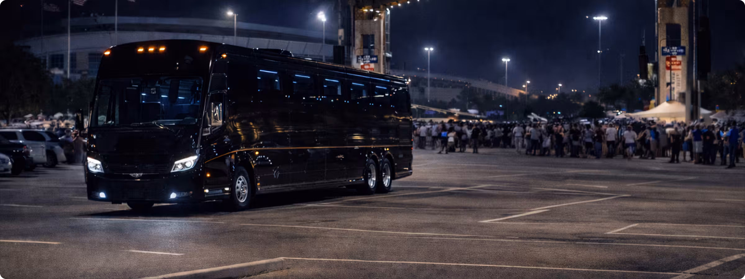 ## Charter Bus Transportation for Houston Livestock Show & Rodeo 2026 – Group Travel Made Easy 

 Bookinglane’s Charter Bus Service for the Houston Livestock Show & Rodeo provides a reliable transportation solution for large groups attending events at NRG Park. Our charter bus options include mini coaches for up to 28 passengers, mid-sized motorcoaches accommodating up to 35 passengers, and full-size executive coaches seating up to 56 passengers. These vehicles are ideal for corporate outings, sponsors, school groups, hospitality teams, and large families traveling together to RodeoHouston. 

 Charter buses feature comfortable seating, climate control, overhead and undercarriage storage, and a smooth ride suited for high-traffic event days. Professional chauffeurs manage routing, traffic, and road closures around NRG Park, ensuring efficient arrivals and departures while minimizing wait times. Group transportation eliminates the need to coordinate multiple vehicles or rely on limited parking during rodeo and concert nights. 

 Charter bus service is available from across the Houston metro area, including Downtown Houston, River Oaks, The Galleria, Memorial, The Woodlands, Sugar Land, Katy, Pearland, Cypress, and Clear Lake, as well as airport transfers from George Bush Intercontinental Airport (IAH) and William P. Hobby Airport (HOU). With coordinated pickup locations and flexible scheduling, charter bus transportation offers a cost-effective and organized way to experience Houston Rodeo 2026.