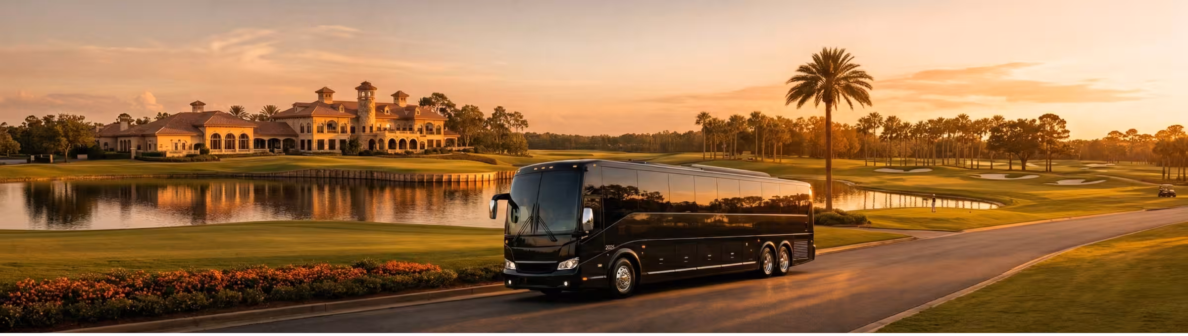 ## Charter Bus Service for The Players Championship 2026 at TPC Sawgrass – Group Transfers Made Easy

When the scale of your group requires more than a Sprinter Van can provide, Bookinglane's Charter Bus Service is the right solution for The Players Championship 2026. Whether you are organizing transportation for a large corporate hospitality program, a sponsor delegation, a golf society, or an employee appreciation group, the charter fleet offers the capacity, comfort, and professional coordination needed to move everyone between TPC Sawgrass, Jacksonville area hotels, and surrounding venues throughout the week.

Four vehicle classes are available to match your group size and experience requirements. The **Mini Coach**, accommodating up to 28 passengers, is an excellent fit for mid-size groups who want the amenities of a full charter experience in a more agile vehicle — easier to navigate the approach roads to TPC Sawgrass while still delivering genuine comfort throughout the journey. The **Mid-Size Motorcoach**, accommodating up to 35 passengers, is ideal for groups attending multiple days of competition who need consistent, scheduled transfers between hotels and the course. The **Full-Size Executive Coach**, accommodating up to 56 passengers, provides a premium high-capacity solution for major corporate delegations and large hospitality groups, featuring comfortable seating, climate control, and generous luggage storage. The **Limo-Style Bus**, accommodating up to 50 passengers, adds a celebratory dimension to group travel with limousine-inspired interiors and upscale seating that transforms the journey itself into part of the Players Championship experience.

Bookinglane facilitates airport-to-hotel transfers from Jacksonville International Airport (JAX) and St. Augustine-St. Johns County Airport (UST). From there, your charter bus can manage a comprehensive multi-day transportation program covering every round of The Players Championship 2026, along with off-course events, sponsor functions, and dining experiences throughout the First Coast region.