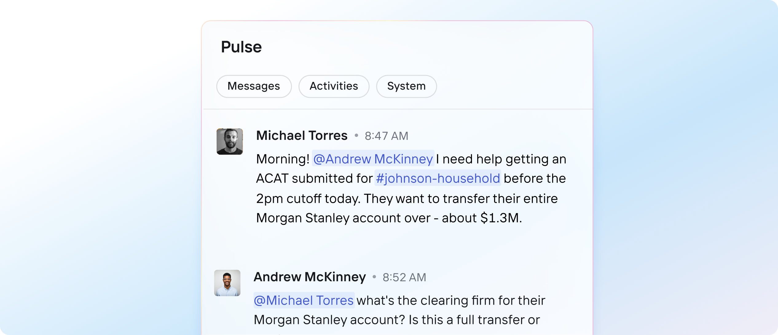 Collaboration messaging and activity feed