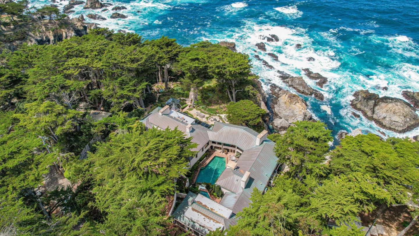 Aerial View of the largest oceanfront residence in the Carmel Highlands