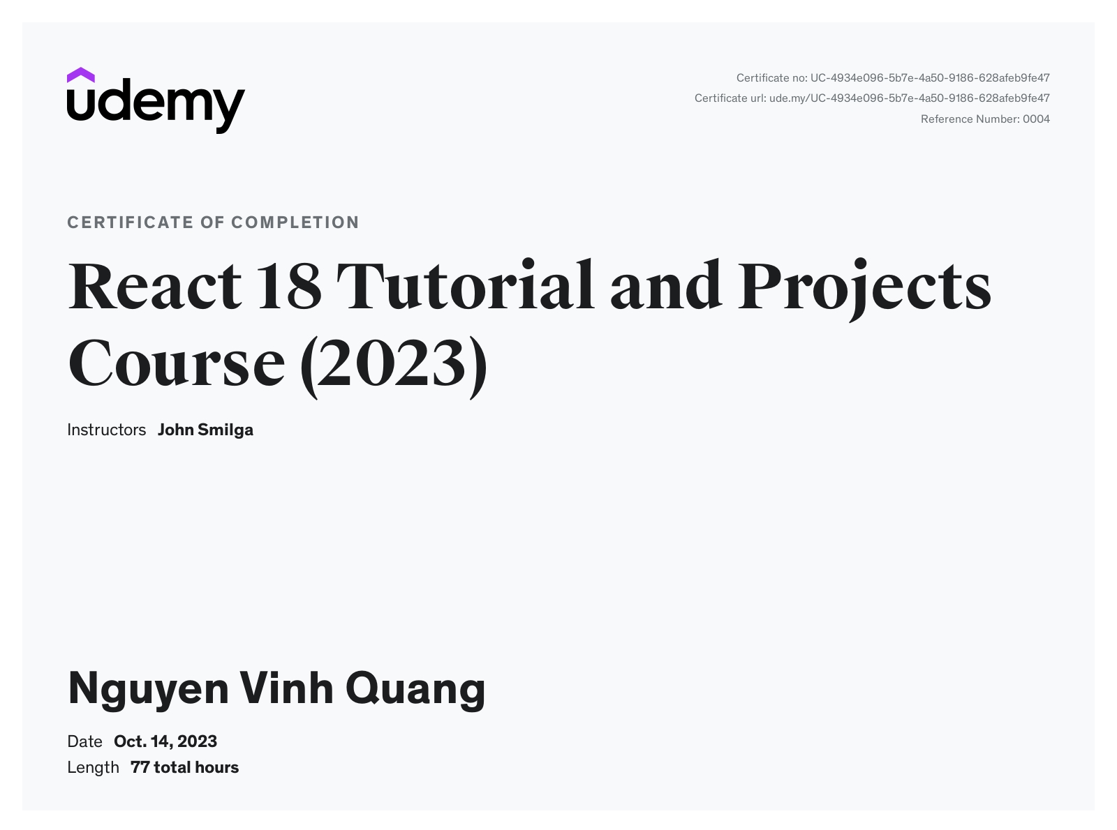 React Cert.