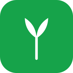 Logri app icon: white sprout on green
