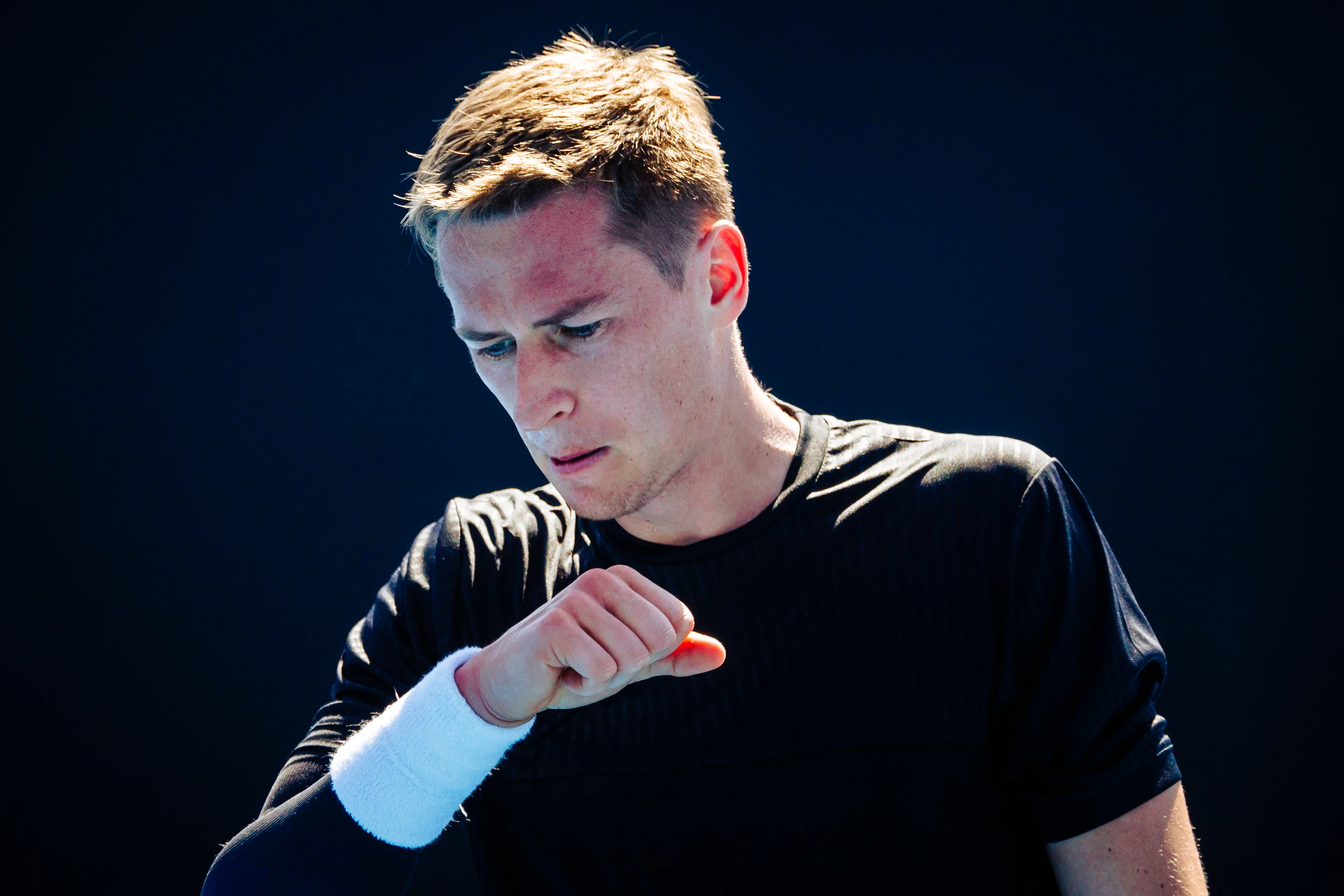 Kimmer Coppejans (ATP 183) pictured in action during a men's qualifying singles first round game between Argentina's Tirante Belgian Coppejans, at the 'Australian Open' Grand Slam tennis tournament, Tuesday 09 January 2024 in Melbourne Park, Melbourne, Australia. The 2024 edition of the Australian Grand Slam takes place from January 14th to January 28th. BELGA PHOTO PATRICK HAMILTON