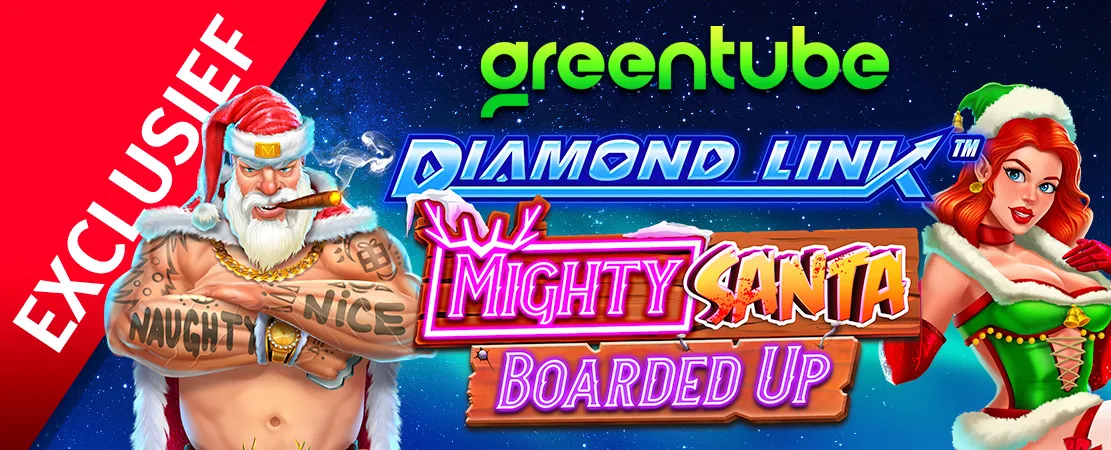 🎅  Exclusief bij Starcasino! Diamond Link™ Mighty Santa: Boarded Up van Greentube 🎅