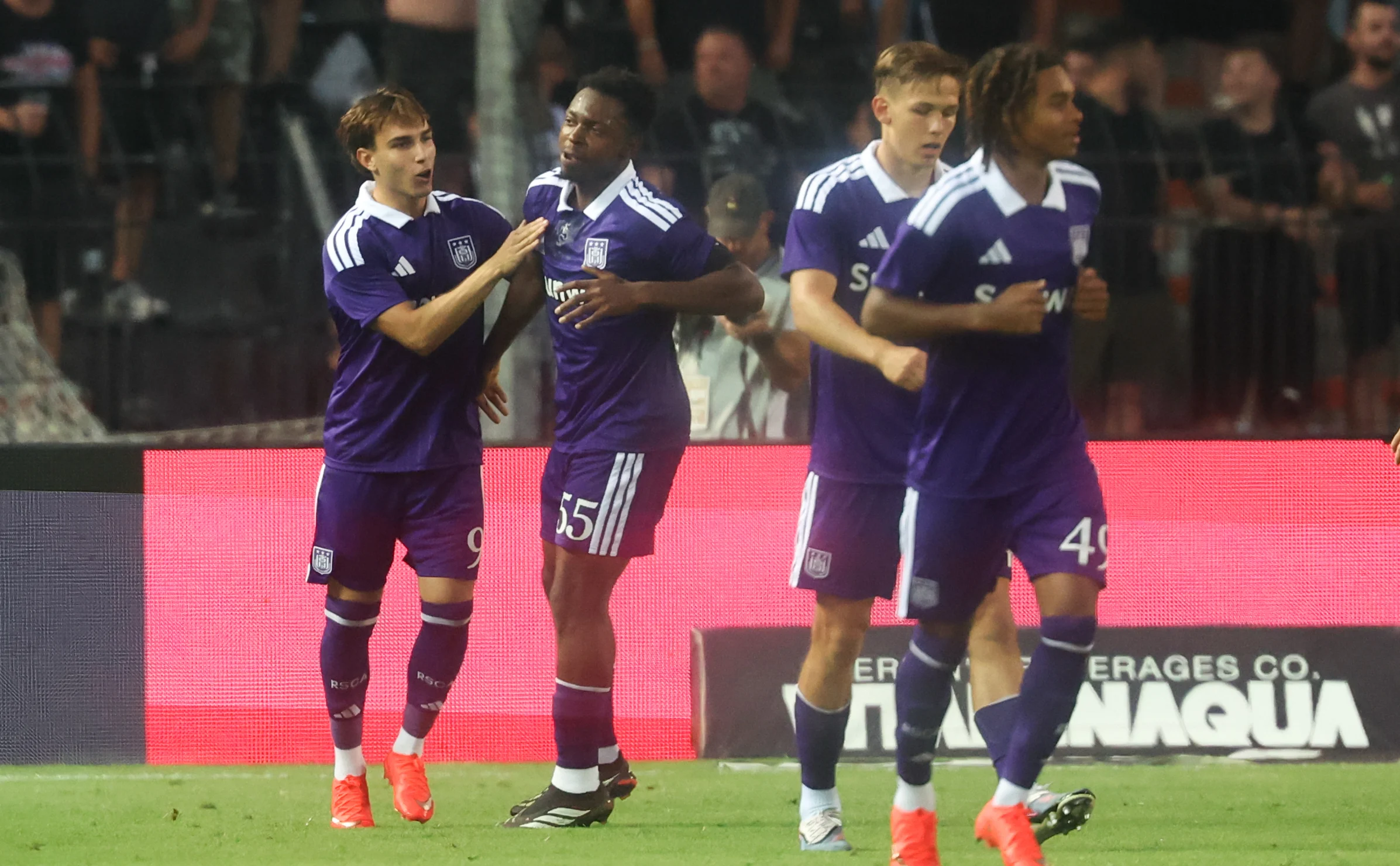 Anderlecht's Mihajlo Cvetkovic celebrates after scoring during at a game between Belgian first division soccer team RSC Anderlecht and Greek club Paok, in Thessaloniki, Greece, on Wednesday 05 August 2026. This is the first leg of a third qualifying round of the UEFA Europa League competition. BELGA PHOTO VIRGINIE LEFOUR