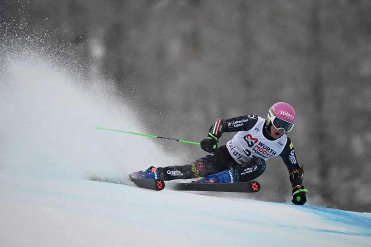 Belgium Sam Maes competes during the Men's Giant Slalom race at the FIS Alpine Skiing 2024/2025 World Cup event in Val-d'Isere, in the French Alps, on December 14, 2024.  Jeff PACHOUD / AFP