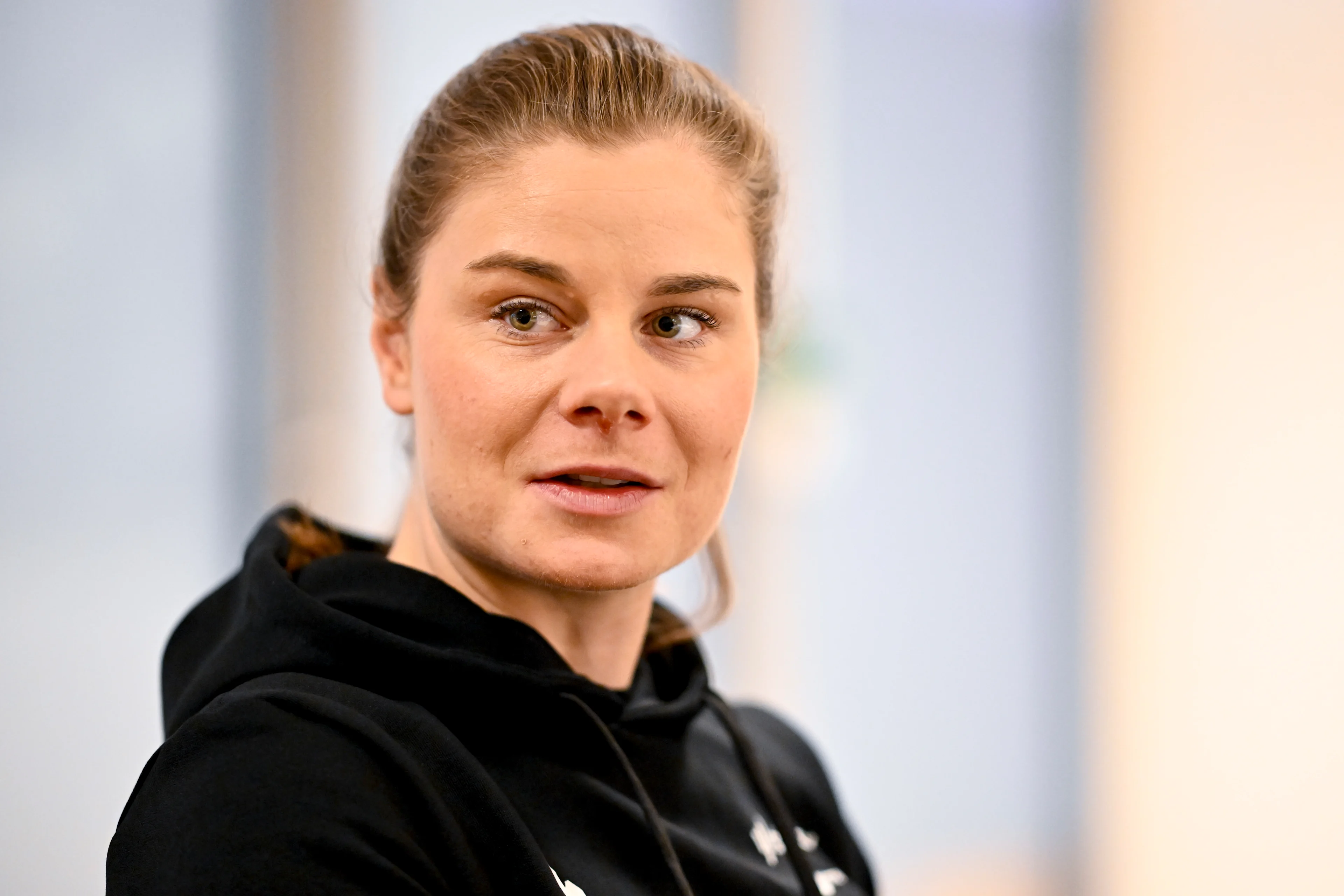 Belgian Lotte Kopecky pictured during the team presentation of the SD Worx cycling team, at the photography museum (FOMU), in Antwerp, Thursday 23 January 2025. BELGA PHOTO DIRK WAEM