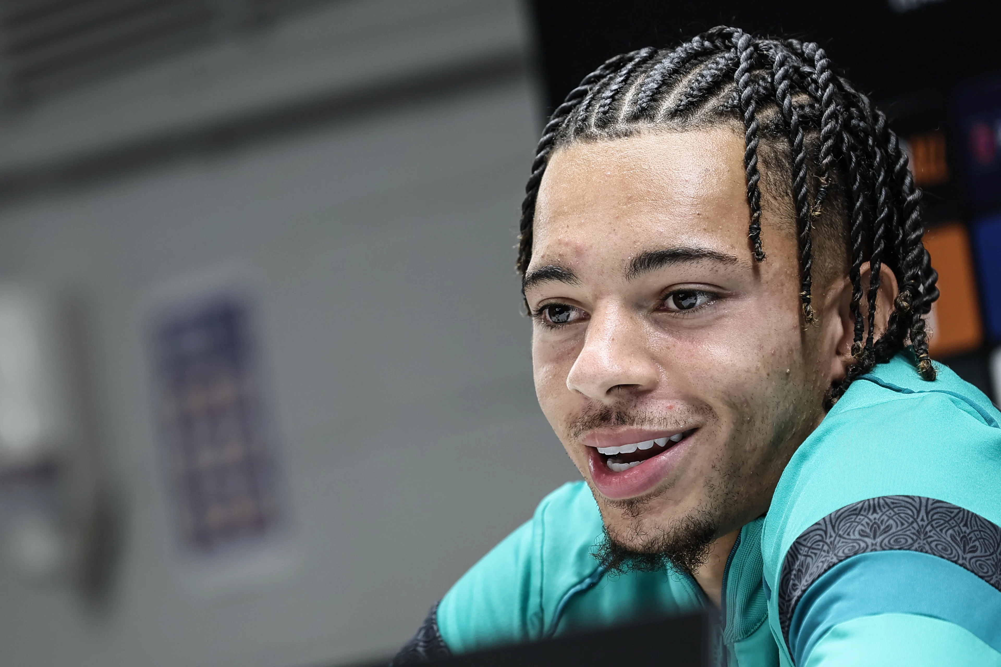 Anderlecht's Samuel Edozie pictured during a press conference of Belgian first division soccer team RSC Anderlecht about the first Europa League game against Hungarian team Ferencvaros, in Brussels, Tuesday 24 September 2024. BELGA PHOTO BRUNO FAHY