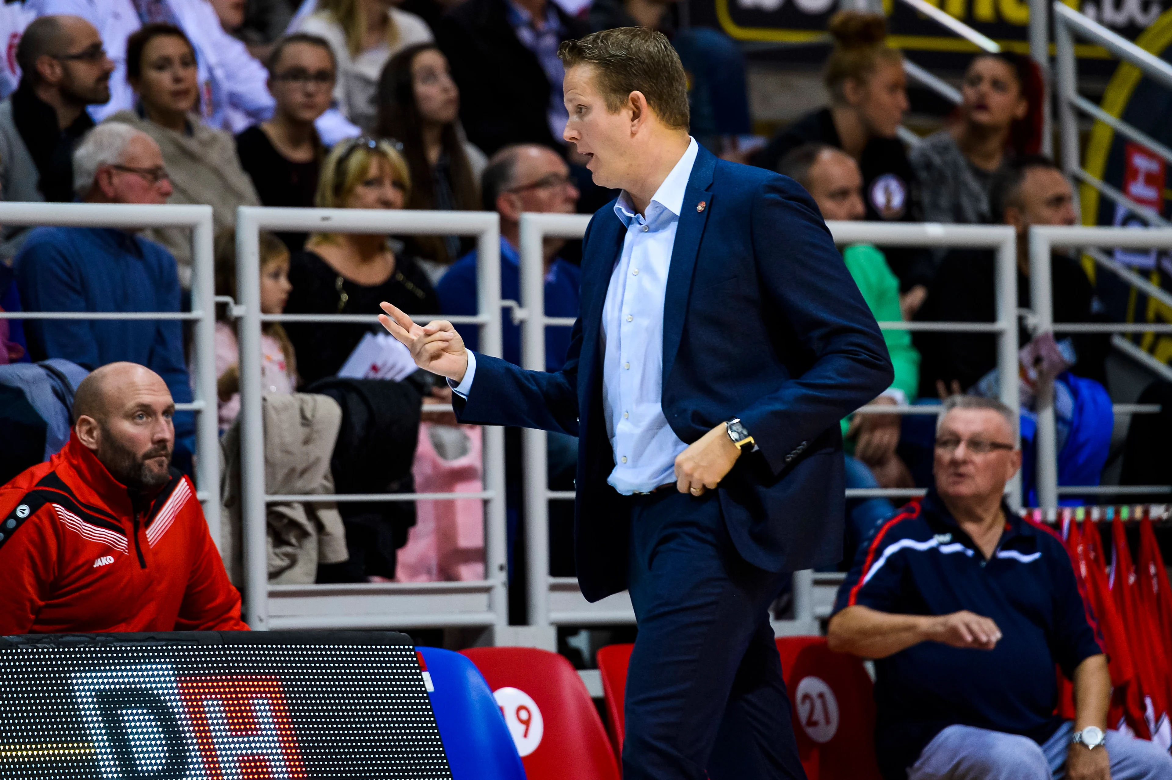 Coach Thibaut Petit pictured during the basketball match between Liege Basket and Antwerp Giants, on the day 15 of the EuroMillions League Basketball competition, Friday 14 October 2016 in Liege. BELGA PHOTO NICOLAS LAMBERT