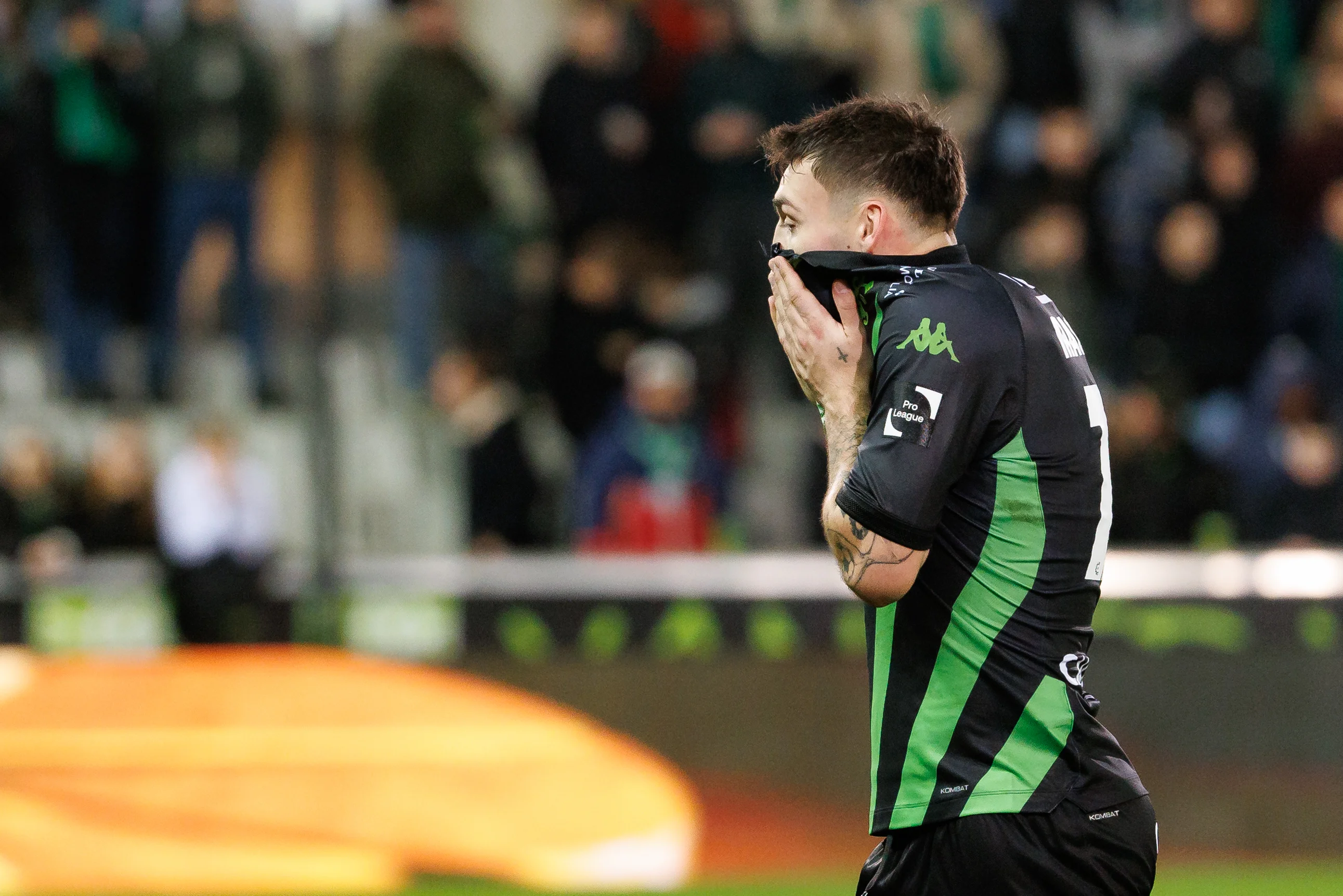 Cercle's Gary Magnee leaves the field after receiving a red card during a soccer match between Cercle Brugge and Royale Union SG, Sunday 08 December 2024 in Brugge, on day 17 of the 2024-2025 season of the 'Jupiler Pro League' first division of the Belgian championship. BELGA PHOTO KURT DESPLENTER