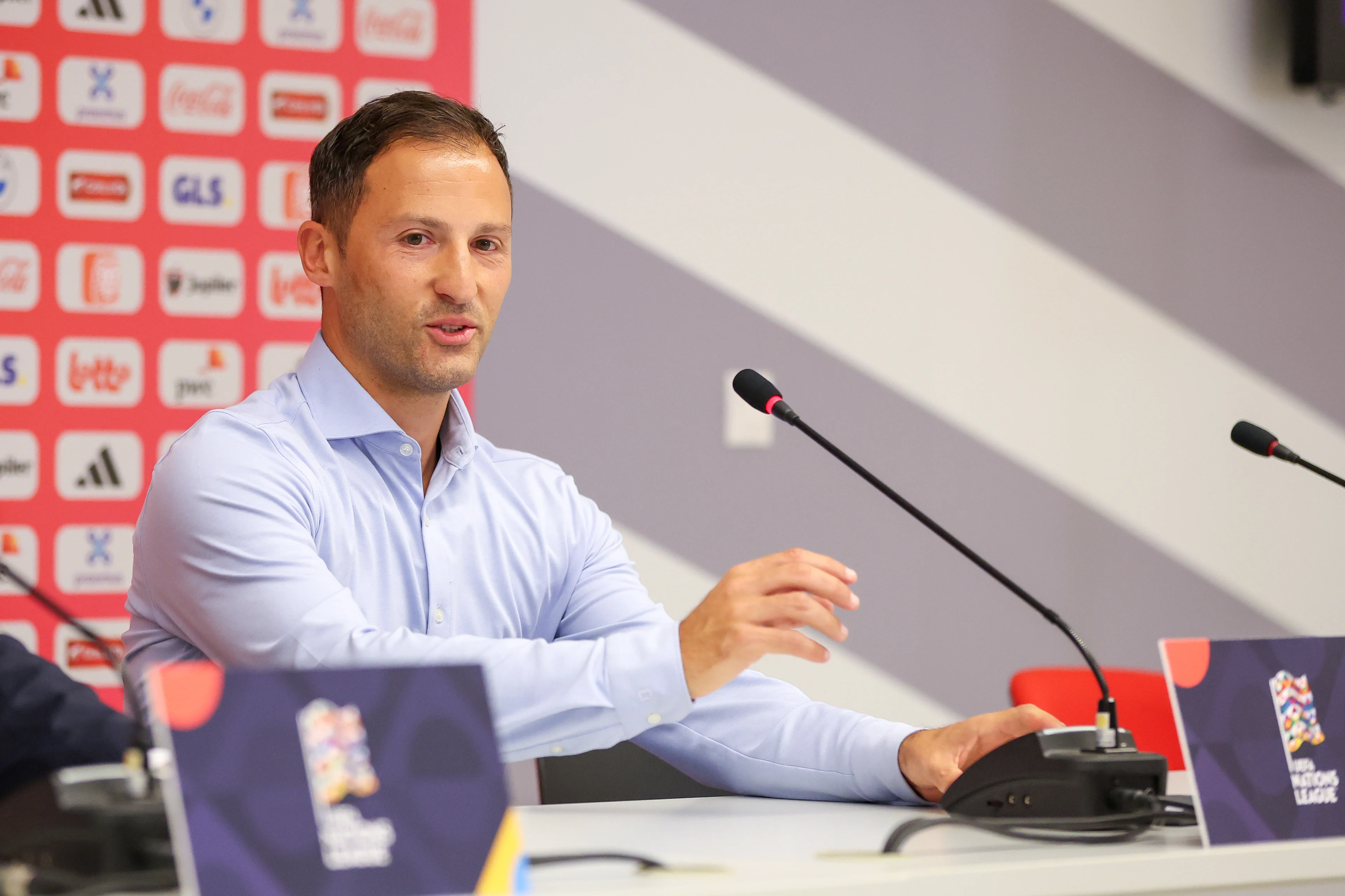 Head Coach of Belgium Domenico Tedesco speaks on a press conference after the UEFA Nations League Group A2 match between Belgium and Israel at Nagyerdei Stadion in Debrecen, Hungary, on September 6, 2024. Photo: Matija Habljak/PIXSELL BELGIUM ONLY