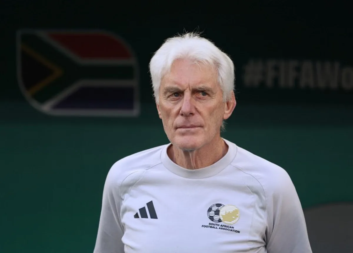 South Africa's Belgian head coach Hugo Broos watches from the touchline during the 2026 World Cup Group A football match between South Africa and South Korea at the Monterrey Stadium in Guadalupe, Mexico, on June 24, 2026.   Julio Cesar AGUILAR / AFP