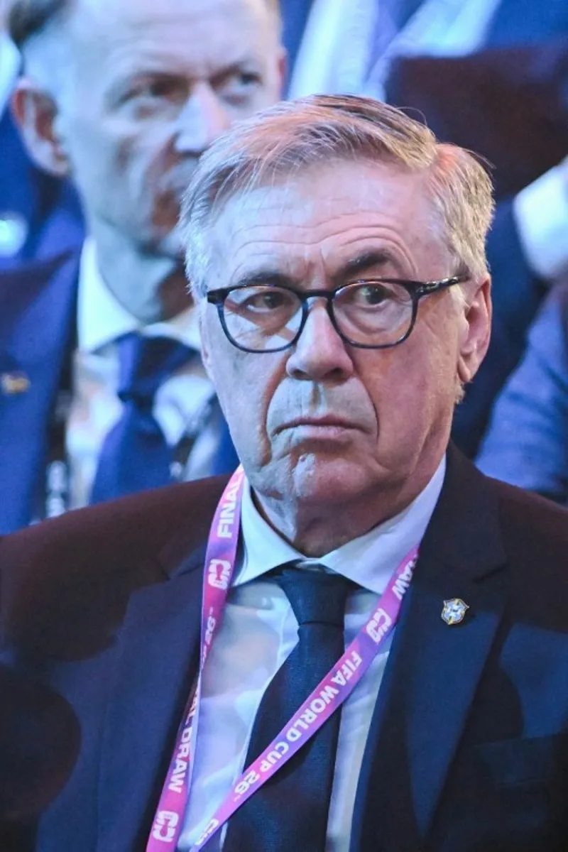 Brazil's Italian head coach Carlo Ancelotti is seen prior the draw for the 2026 FIFA Football World Cup taking place in the US, Canada and Mexico, at the Kennedy Center, in Washington, DC, on December 5, 2025. SAUL LOEB / AFP