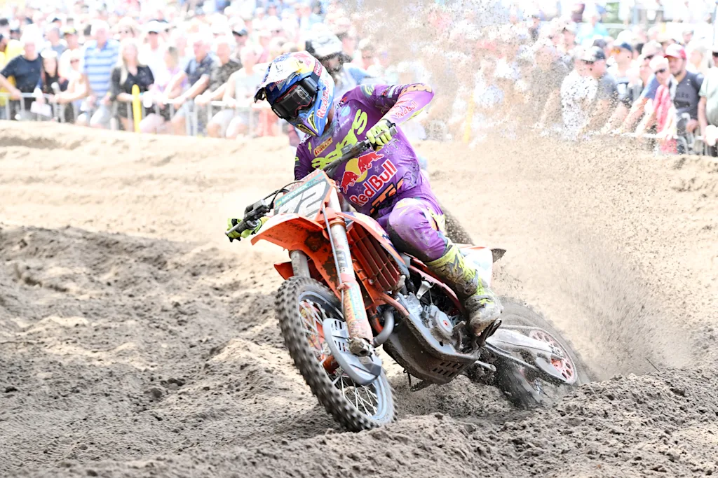 Belgian Liam Everts pictured in action during the Belgian Championships motocross at Keiheuvel, in Balen, Thursday 15 August 2024. BELGA PHOTO MAARTEN STRAETEMANS