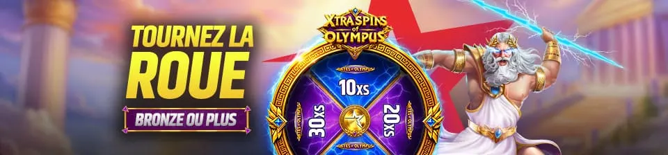La Roue Xtra Spins of Olympus est disponible tous les mercredis de 16h00 à 21h00 !