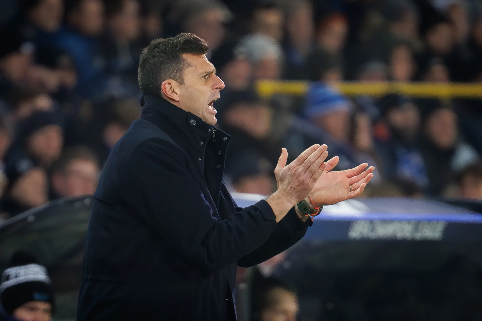 Juventus? head coach Thiago Motta pictured during a soccer game between Belgian Club Brugge KV and Italian club Juventus, Tuesday 21 January 2025 in Brugge, on the seventh day (out of 8) of the UEFA Champions League league phase. BELGA PHOTO KURT DESPLENTER