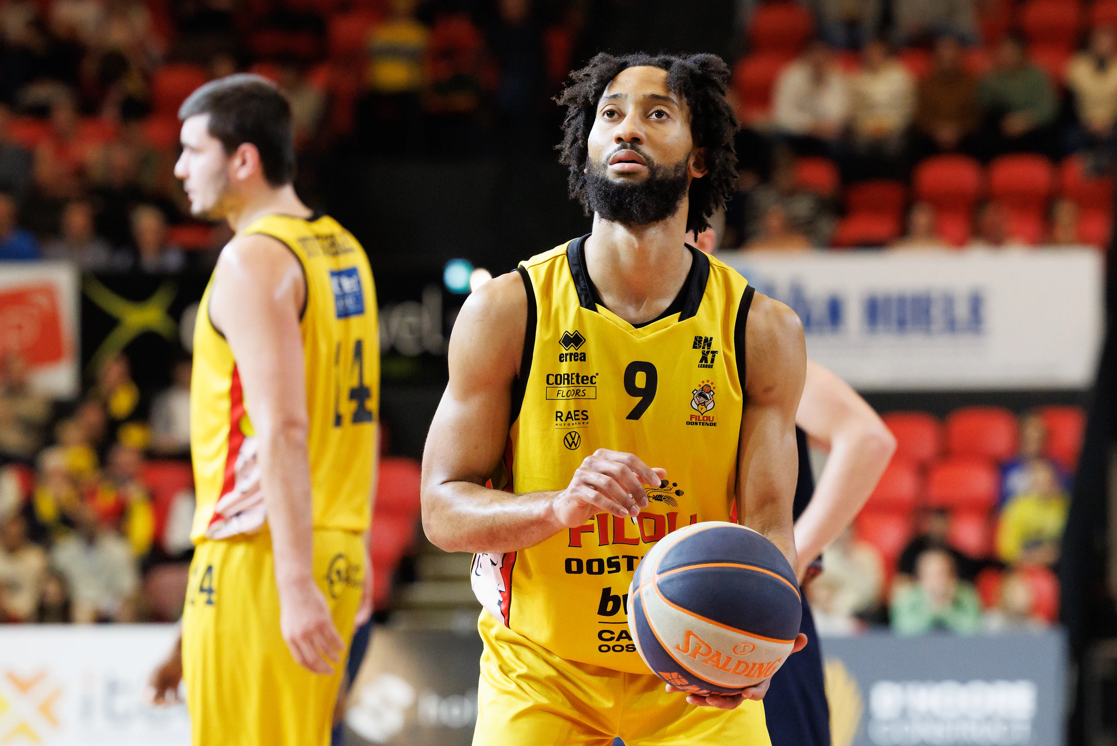 Oostende's Davion Mintz pictured in action during a basketball match between BC Oostende and Limburg United, Saturday 16 November 2024, in Oostende, on day 11 of the 'BNXT League' first division basket championship. BELGA PHOTO KURT DESPLENTER