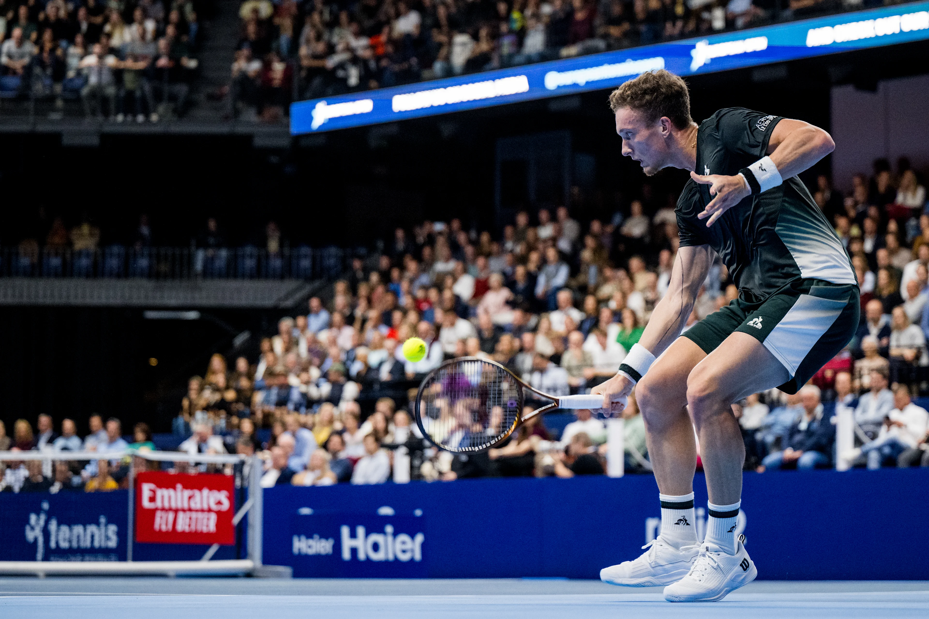 Jiri Lehecka pictured in action during a tennis match in the semi finals of the singles competition at the ATP European Open Tennis tournament in Antwerp, Saturday 19 October 2024. BELGA PHOTO JASPER JACOBS