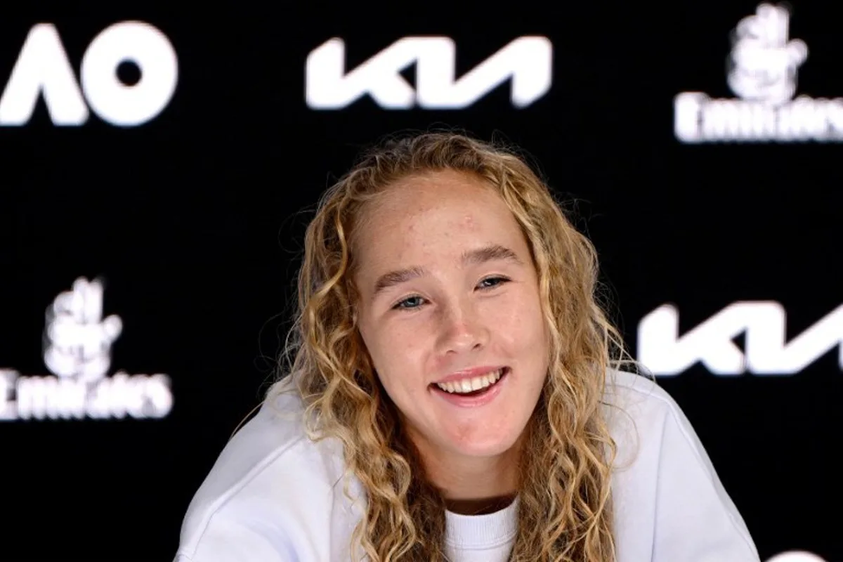 This hand out picture released by the Tennis Australia on January 15, 2025 shows Russia's Mirra Andreeva speaks at a press conference after her women's singles match against Japan's Moyuka Uchijima at the Australian Open tennis tournament in Melbourne.   Vince CALIGIURI / TENNIS AUSTRALIA / AFP