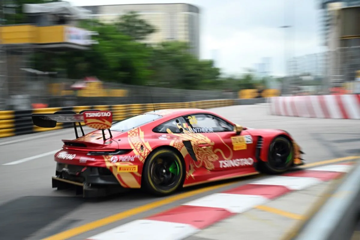 Absolute Racing's Belgian driver Laurens Vanthoor drives his car during the FIA GT World Cup qualifying session of the 71st Macau Grand Prix in Macau on November 15, 2024.  Peter PARKS / AFP