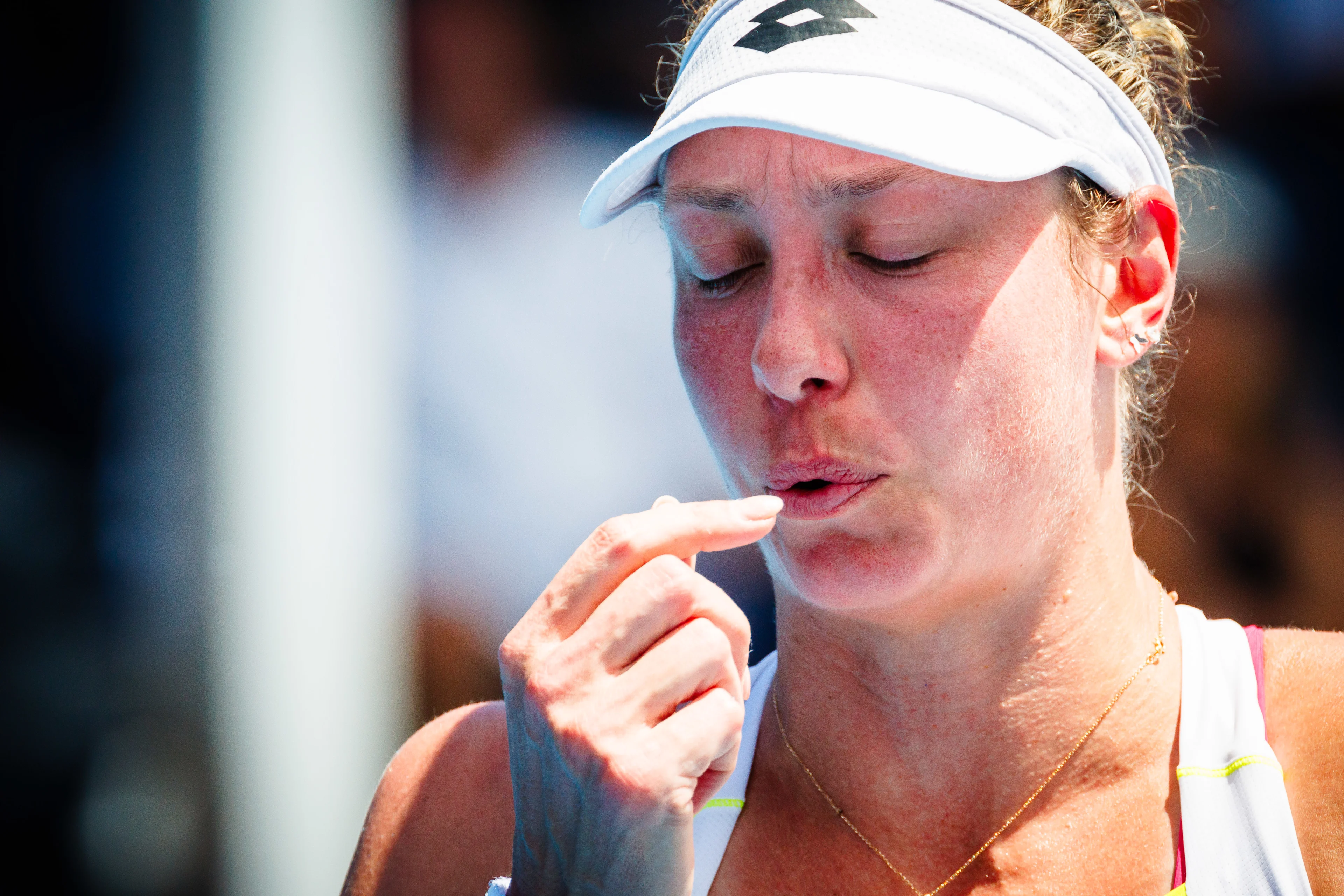 Belgian Yanina Wickmayer pictured during a tennis match against French Gracheva, in round 1 of the women's singles tournament at the 'Australian Open' Grand Slam, Monday 15 January 2024 in Melbourne Park, Melbourne, Australia. The 2024 edition of the Australian Grand Slam takes place from January 14th to January 28th. BELGA PHOTO PATRICK HAMILTON