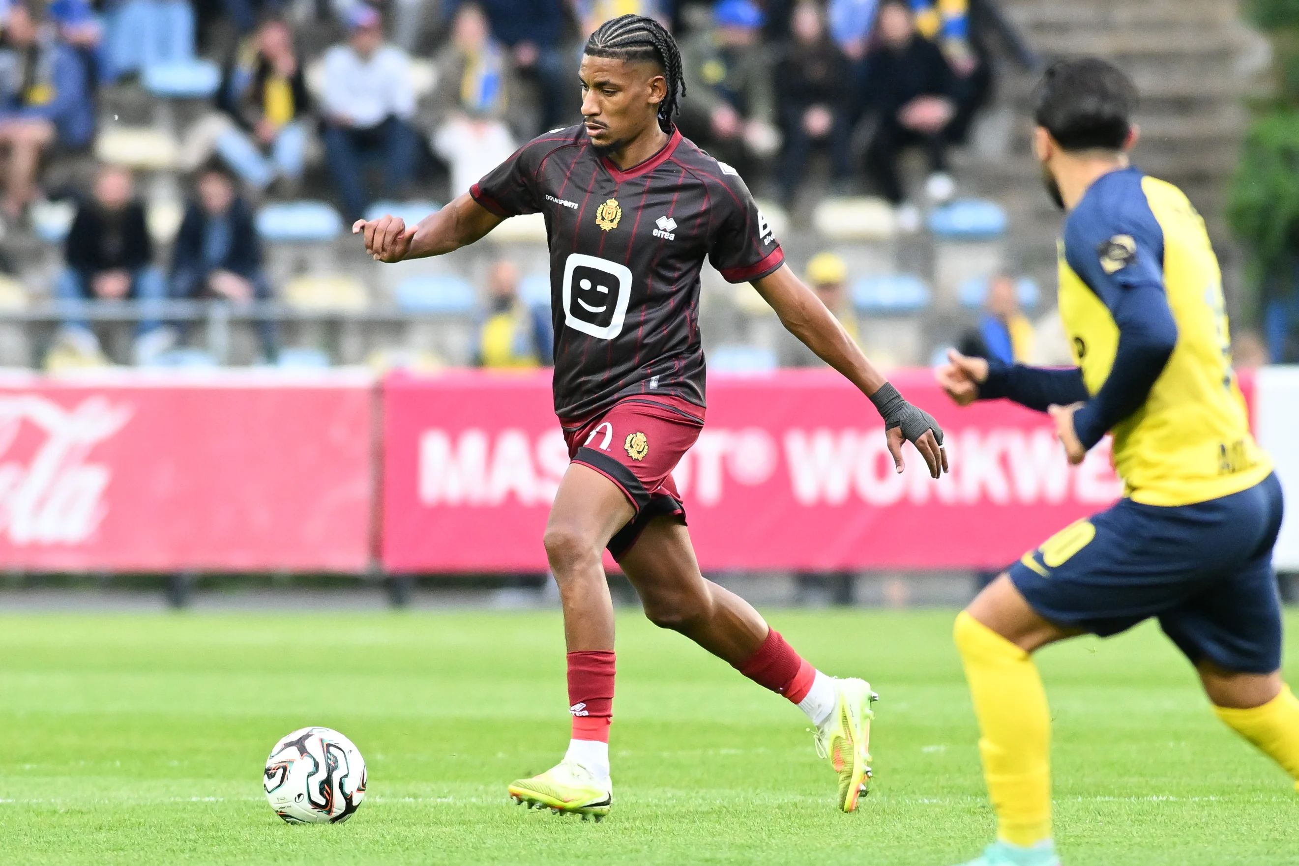 Mechelen's Redouane Halhal pictured in action during a soccer match between Royale Union Saint-Gilloise and KV Mechelen, Sunday 10 May 2026 in Brussels, on day seventh of the Champion's Play-offs of the 2025-2026 'Jupiler Pro League' first division of the Belgian championship. BELGA PHOTO JILL DELSAUX