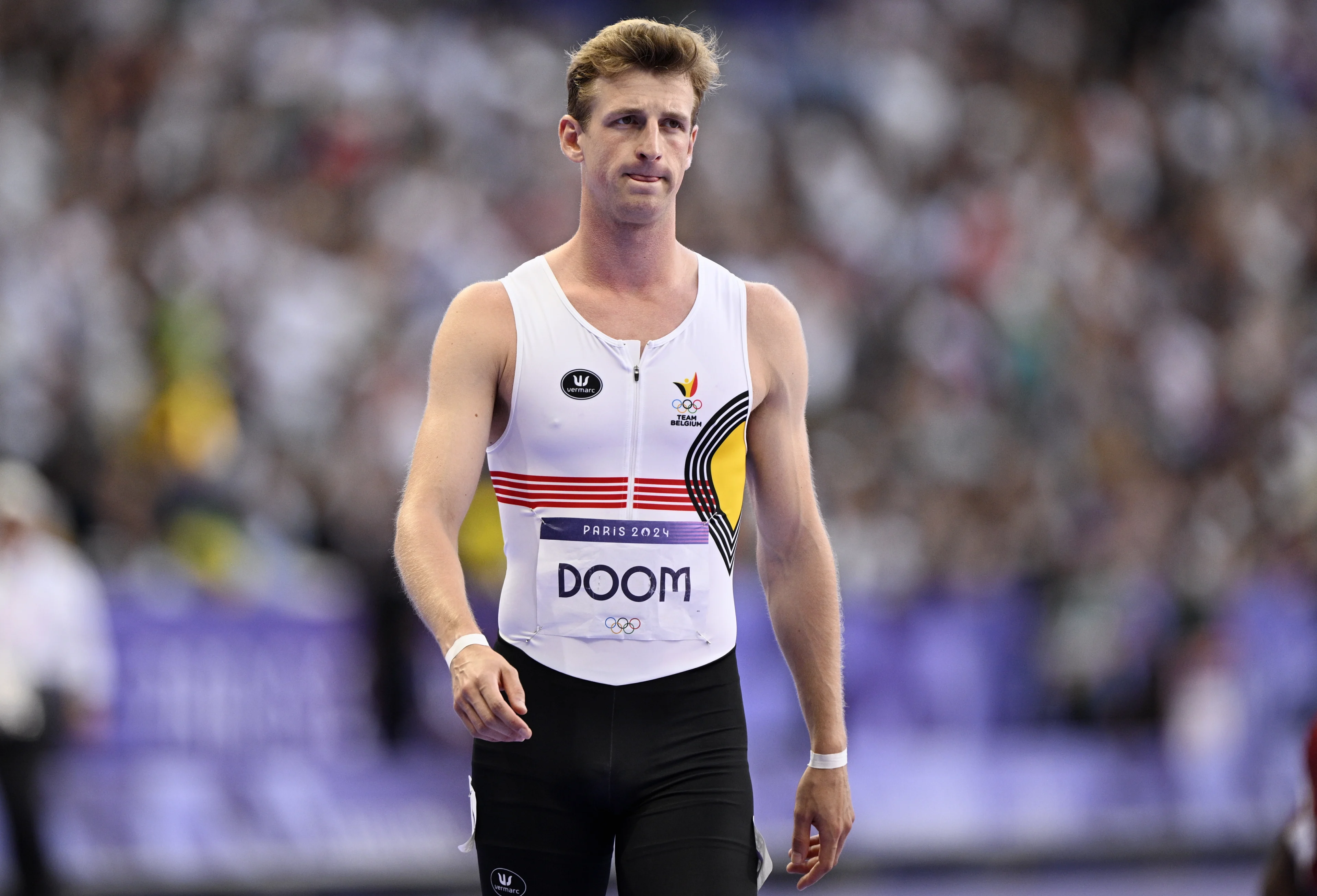 Belgian athlete Alexander Doom pictured at the start of the men's 400m semifinals at the athletics competition at the Paris 2024 Olympic Games, on Tuesday 06 August 2024 in Paris, France. The Games of the XXXIII Olympiad are taking place in Paris from 26 July to 11 August. The Belgian delegation counts 165 athletes competing in 21 sports. BELGA PHOTO JASPER JACOBS