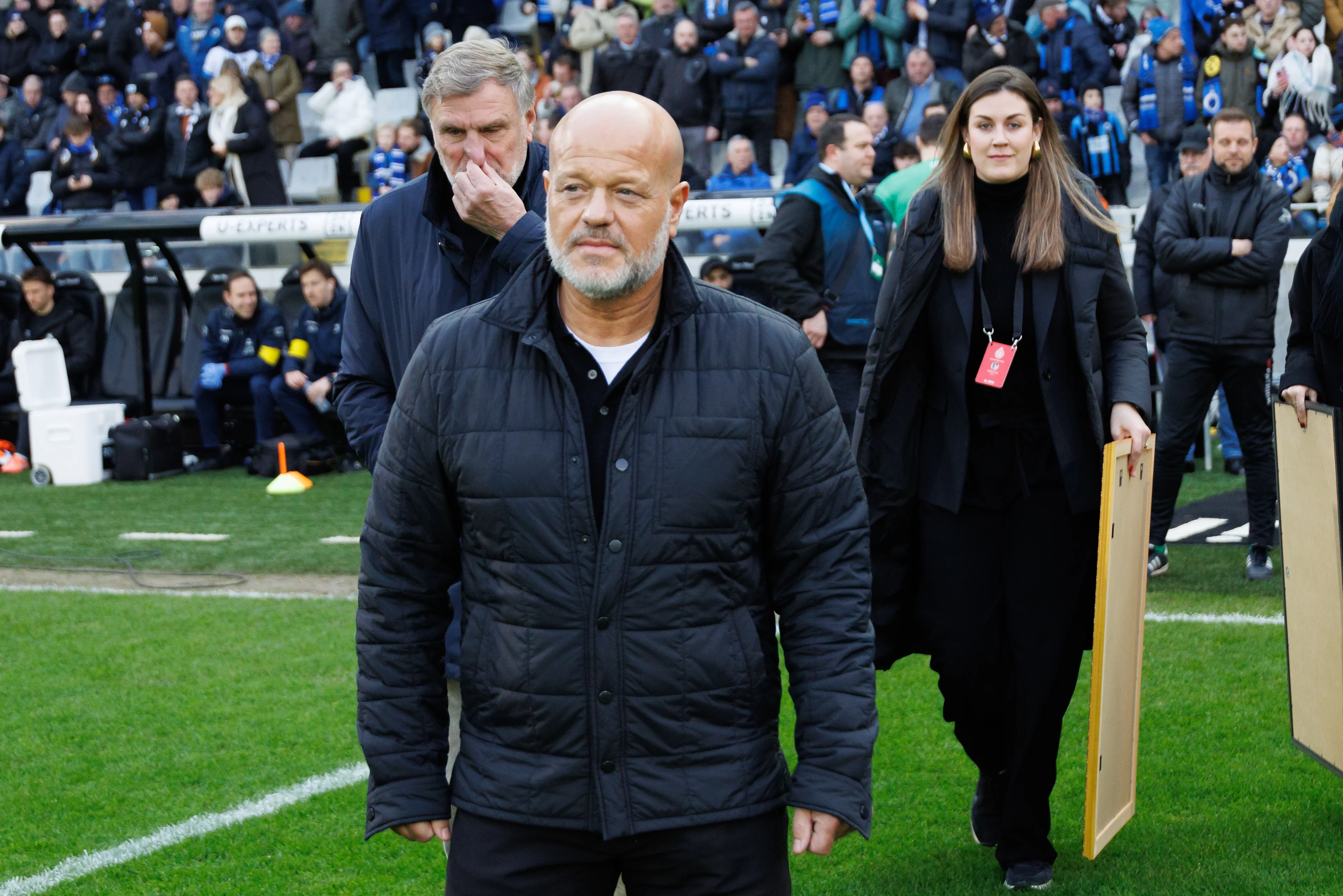 Club's former player Jan Ceulemans and Club's chairman Bart Verhaeghe pictured ahead of a soccer match between Club Brugge KV and Oud-Heverlee Leuven, Saturday 08 February 2025 in Brugge, on day 25 of the 2024-2025 season of the 'Jupiler Pro League' first division of the Belgian championship. BELGA PHOTO KURT DESPLENTER