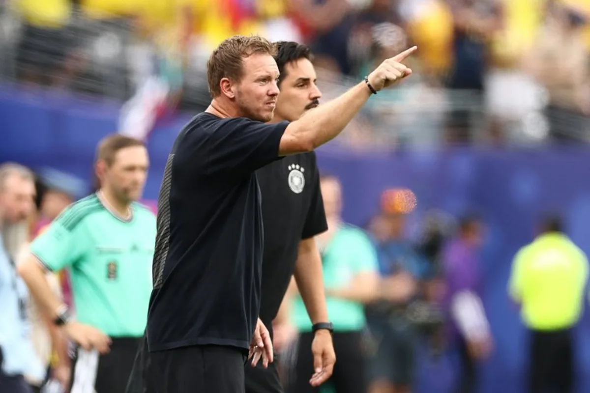 Germany's head coach Julian Nagelsmann gestures during the 2026 World Cup Group E football match between Ecuador and Germany at the New York/New Jersey Stadium in East Rutherford on June 25, 2026.  CHARLY TRIBALLEAU / AFP