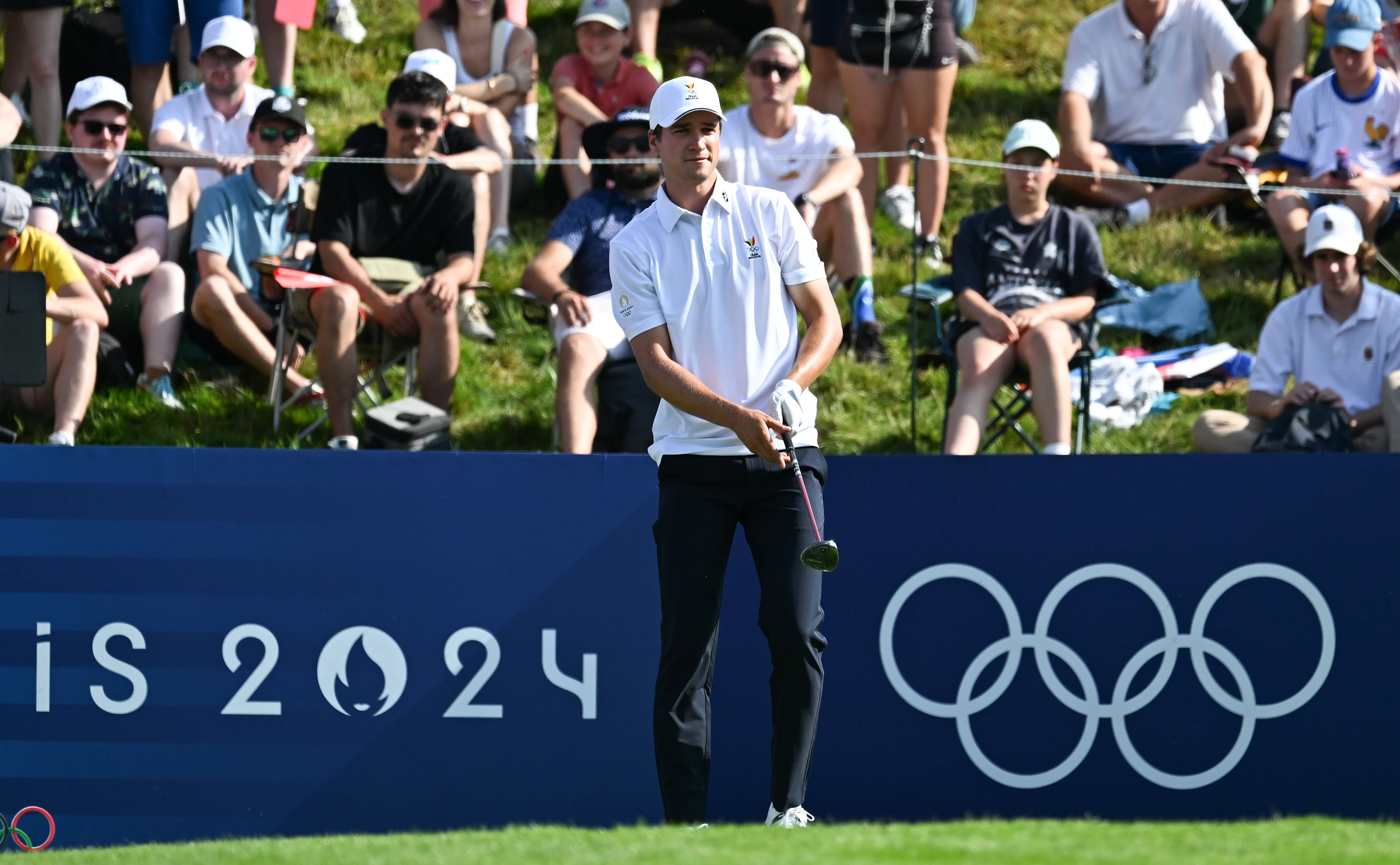 Belgian golfer Adrien Dumont de Chassart pictured in action during the men's Men's stroke play golf competition at the Paris 2024 Olympic Games, on Thursday 01 August 2024 in Paris, France. The Games of the XXXIII Olympiad are taking place in Paris from 26 July to 11 August. The Belgian delegation counts 165 athletes competing in 21 sports. BELGA PHOTO ANTHONY BEHAR ** ** *** BENELUX ONLY ***