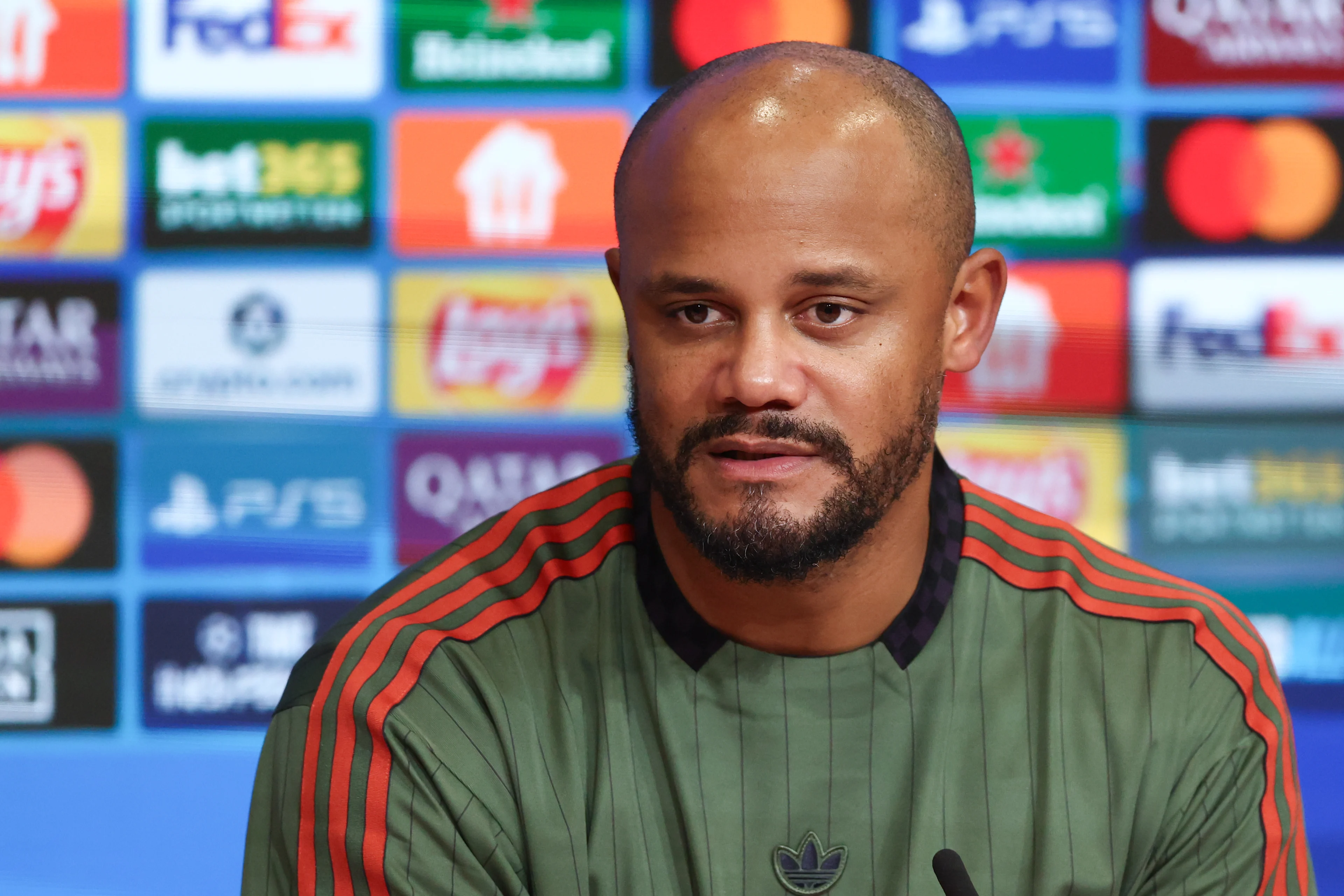 Bayern's head coach Vincent Kompany pictured during a press conference after a game between German club FC Bayern Munchen and Belgian soccer team Club Brugge, on Wednesday 22 October 2025 in Munich, Germany, on day three of the League phase of the UEFA Champions League tournament. BELGA PHOTO BRUNO FAHY
