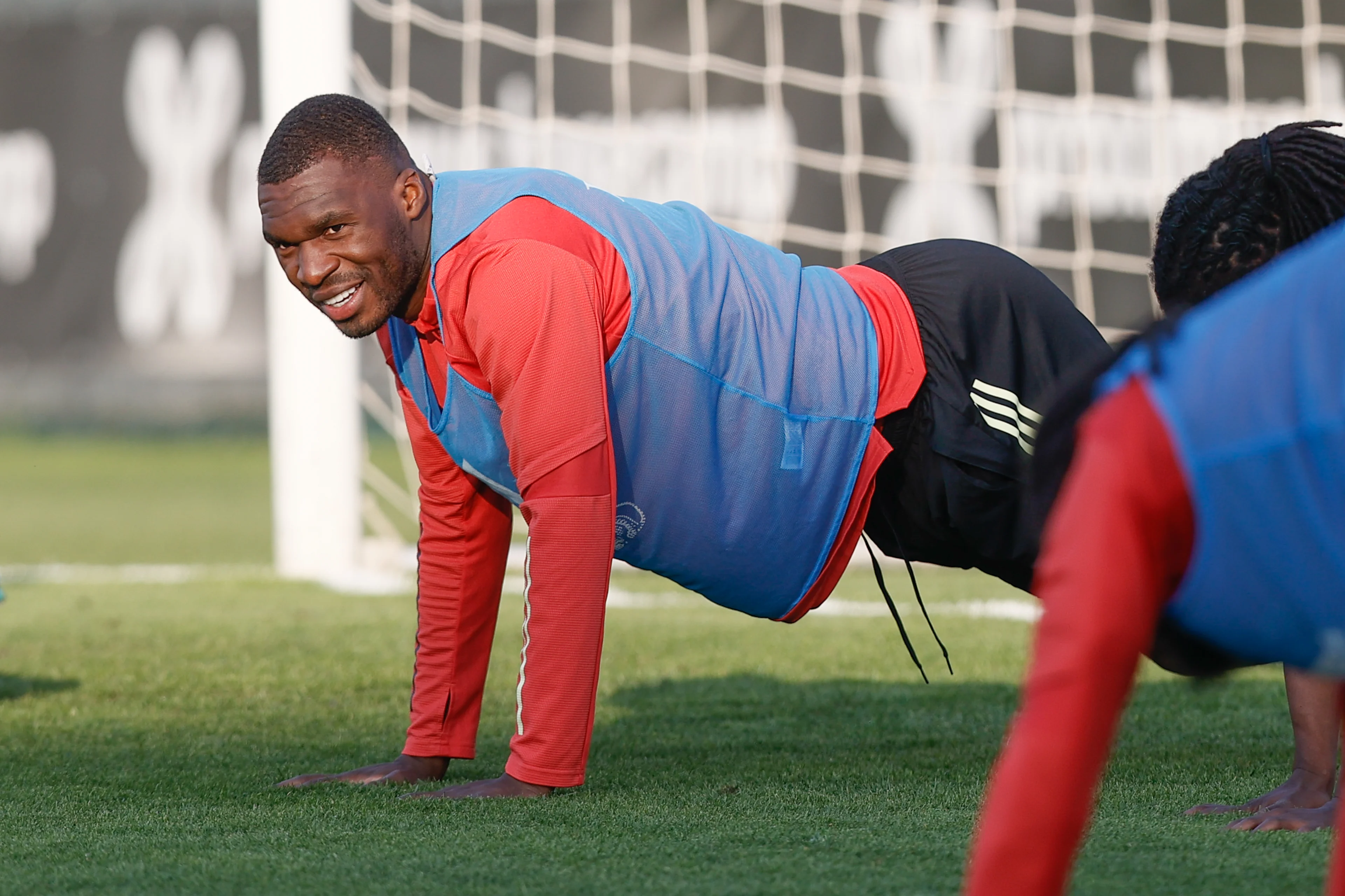 Belgium's Christian Benteke pictured during a training session of the Royal Belgian Football Association (RBFA), Thursday 24 March 2022 in Tubize, during the preparations for the friendly games against and in Ireland (26/03) and against Burkina Faso (29/03). BELGA PHOTO BRUNO FAHY