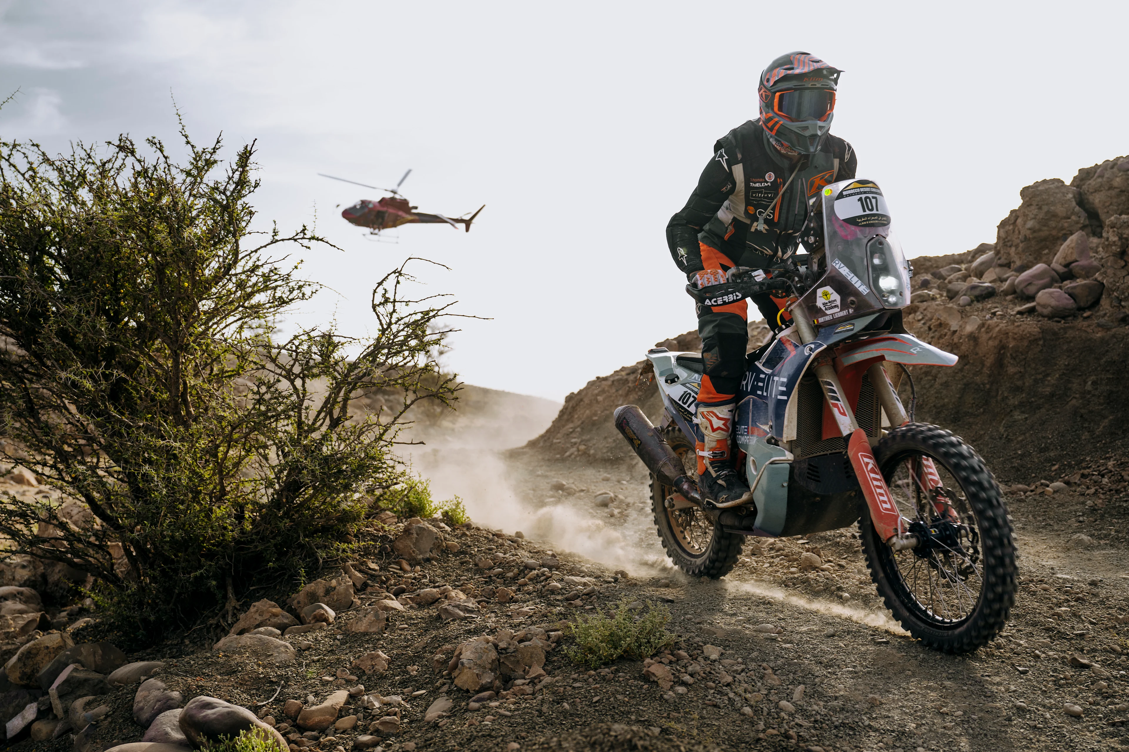 ATTENTION EDITORS - HANDOUT PICTURE RELEASED BY HILDE LENAERTS / ERIC DUPAIN - MANDATORY CREDIT HILDE LENAERTS - EDITORIAL USE ONLY -  This recent picture released on Friday 28 April 2023 shows Belgian motor rider Mathieu Liebaert, in action during the Morocco Desert Challenge. *** Belga and Belga editorial board decline all responsability regarding the content of this picture.*** PHOTO HILDE LENAERTS