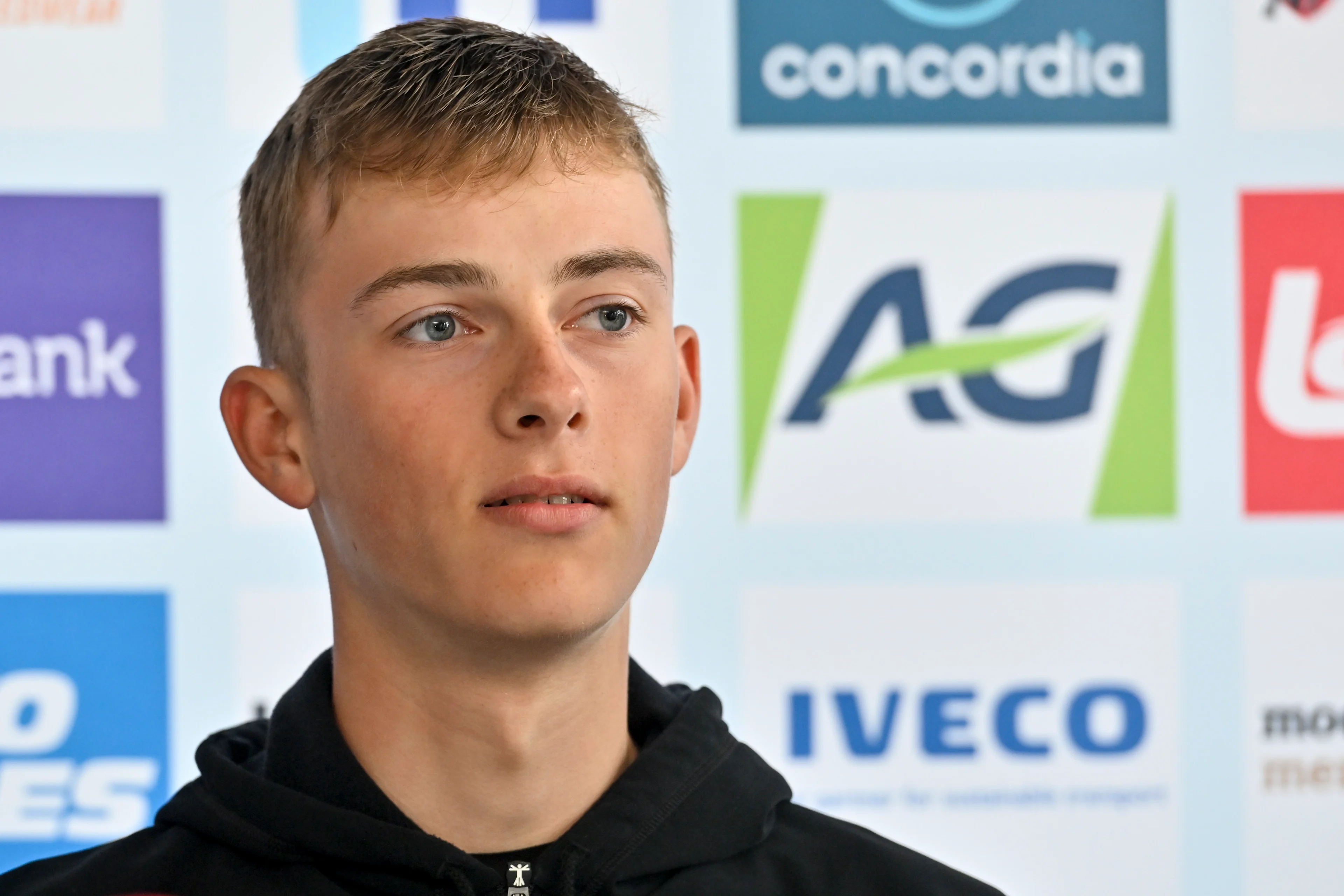 Belgian Maxence Place pictured during a press conference ahead of the upcoming UCI Road World Championships cycling, in Wollongong, Australia, Wednesday 21 September 2022. The Worlds are taking place from 18 to 25 September. BELGA PHOTO DIRK WAEM