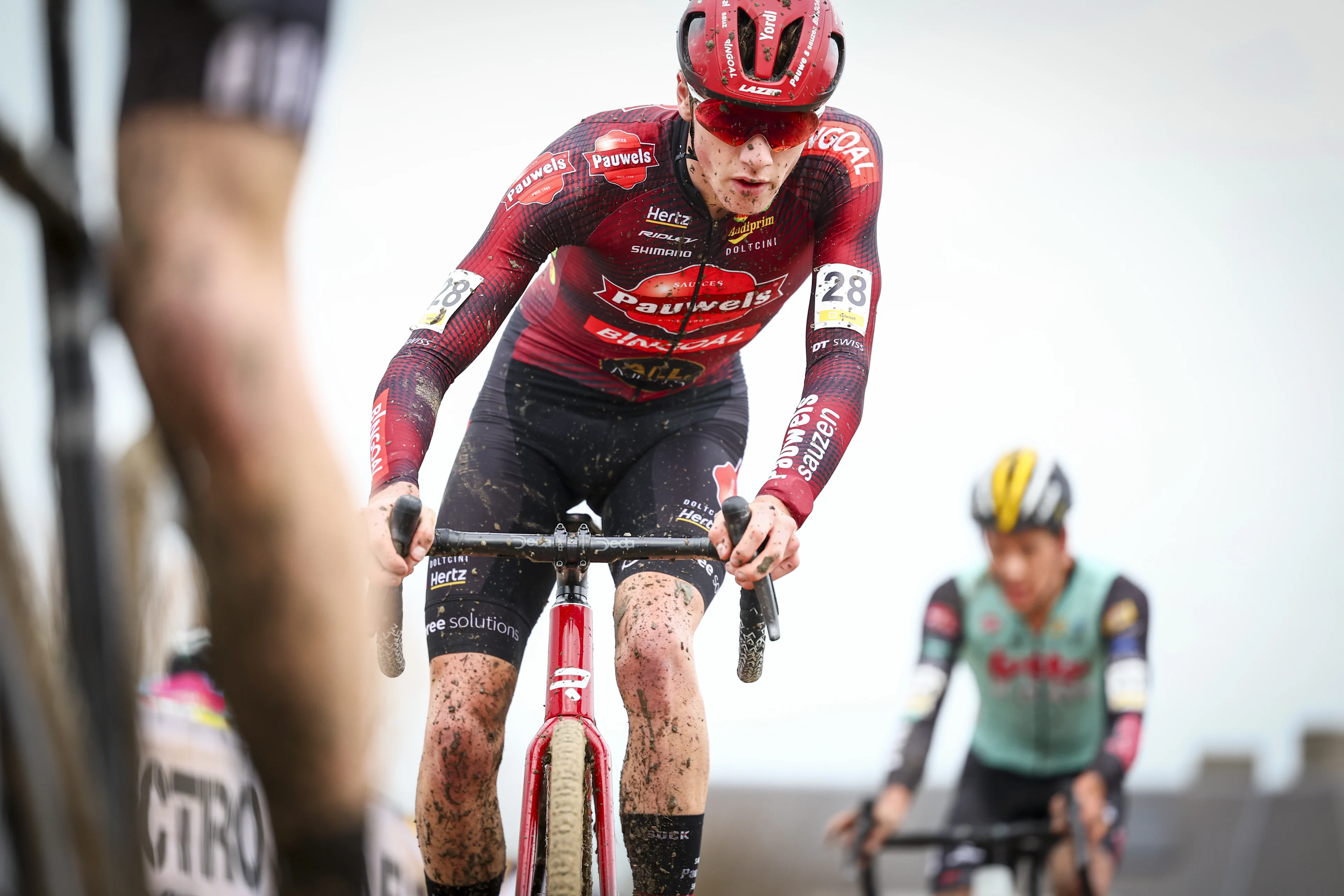 Belgian Yordi Corsus pictured in action during the men elite race of the 'Noordzeecross' cyclocross cycling event in Middelkerke, the last race of the Superprestige competition on Saturday 10 February 2024. BELGA PHOTO DAVID PINTENS