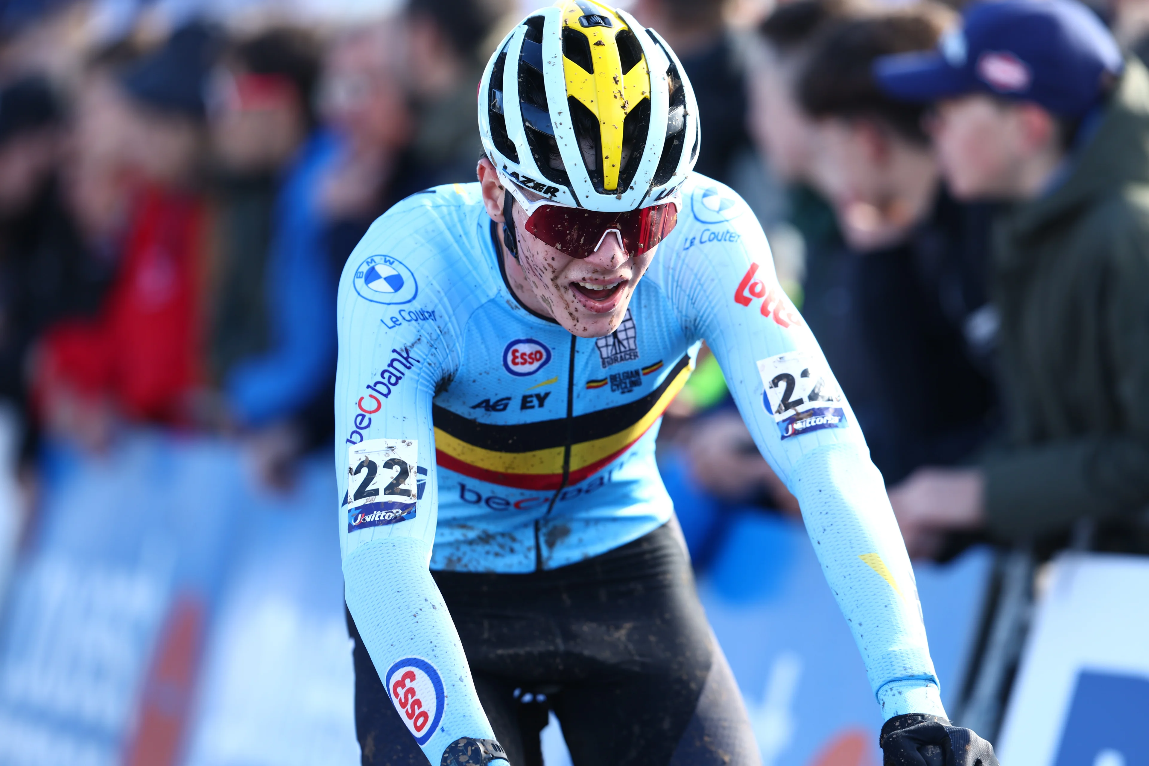 Belgian Miel Dekien pictured in action during the junior men race at the European Championships cyclocross cycling, Sunday 05 November 2023, in Pontchateau, France. BELGA PHOTO DAVID PINTENS