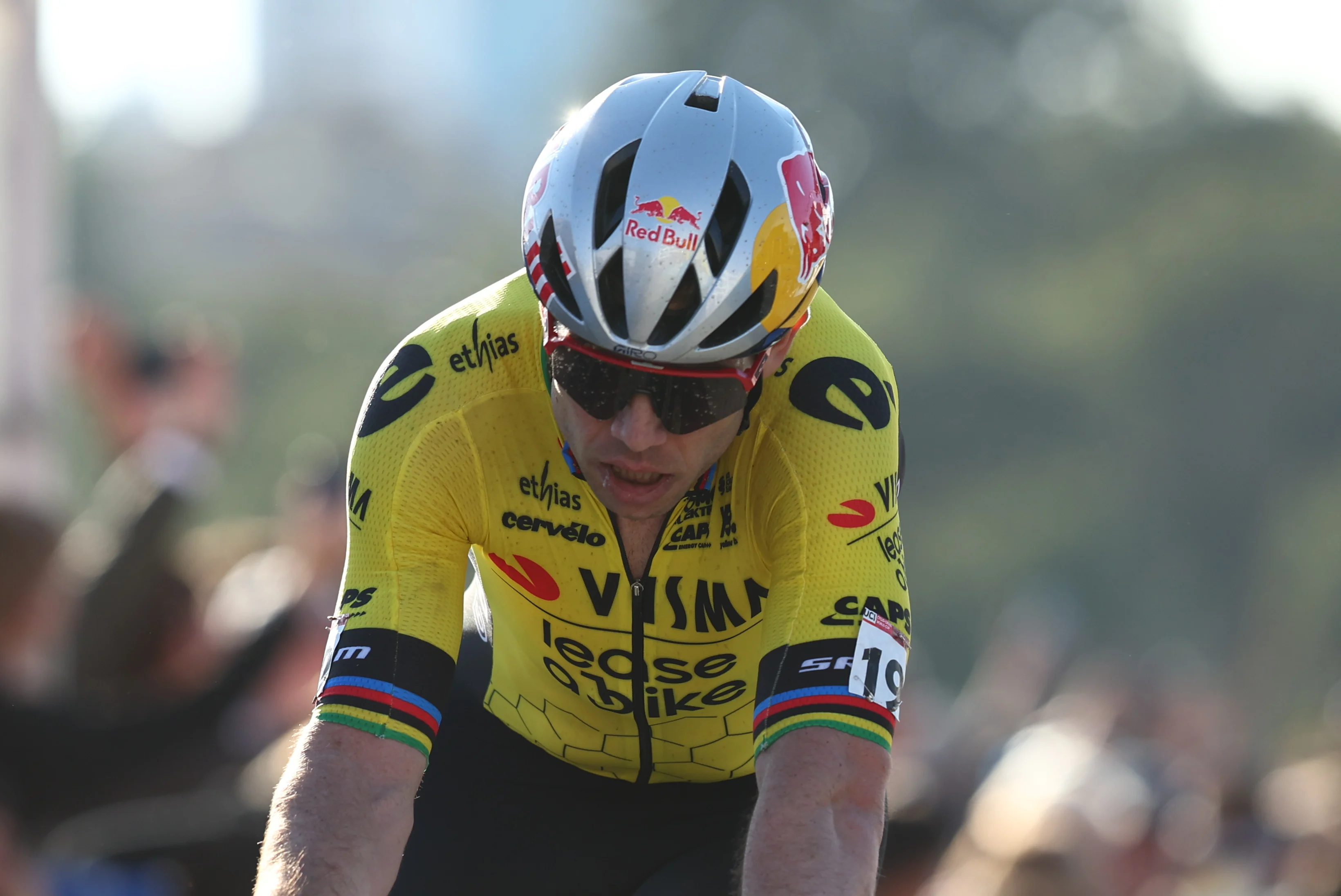 Belgian Wout van Aert reacts as he finishes fourth at the men's elite race at the cyclocross cycling event in Benidorm, Spain, , stage 12/14 in the UCI World Cup competition. BELGA PHOTO DAVID PINTENS