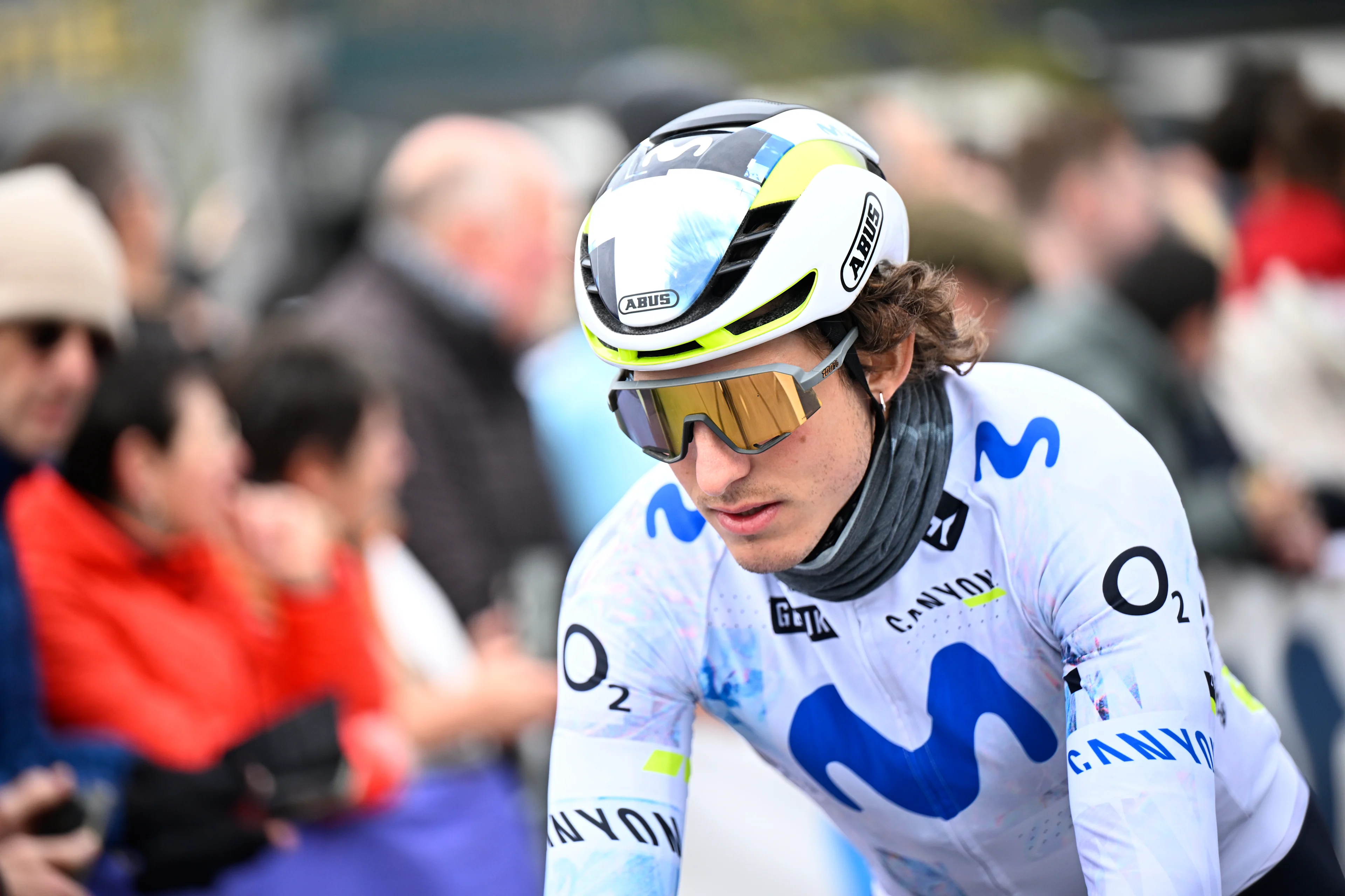 Spanish Ivan Garcia Cortina of Movistar Team pictured at the start of the men elite race of the 'Dwars Door Vlaanderen' cycling event, 184,6km from Roeselare to Waregem, Wednesday 01 April 2026. BELGA PHOTO JASPER JACOBS