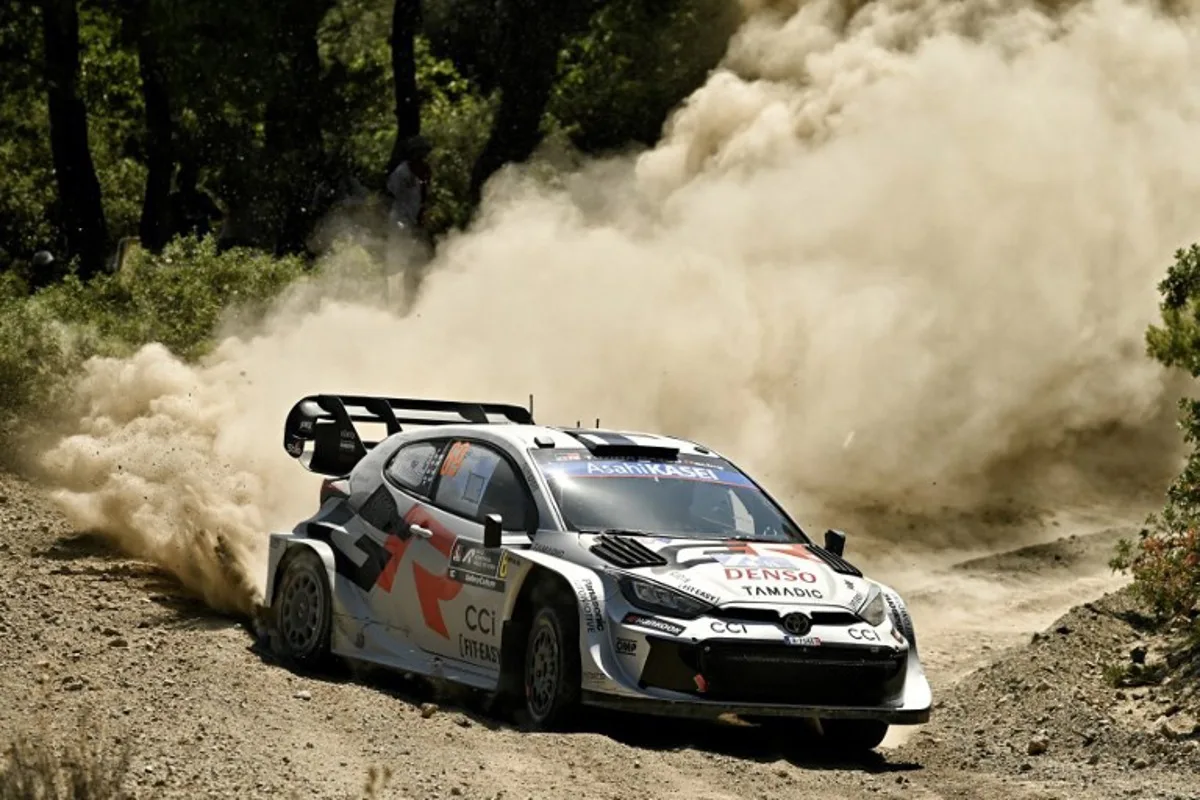Finland's Kalle Rovanpera and his co-driver Jonne Halttunen drive their Toyota GR Yaris Rally 1 at the special stage Agioi Theodoroi during the Acropolis Rally in Agioi Theodoroi on June 27, 2025. Valerie GACHE / AFP