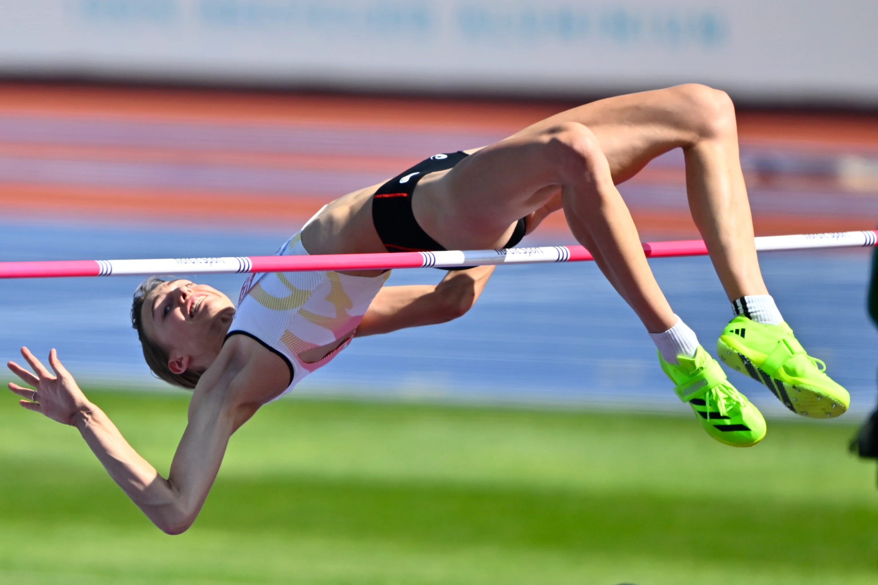 Belgian Merel Maes pictured during the women's high jump qualification event on the fourth day of the European Athletics Championships (August 10-18) in Birmingham, United Kingdom, on Thursday 13 August 2026. BELGA PHOTO ERIC LALMAND