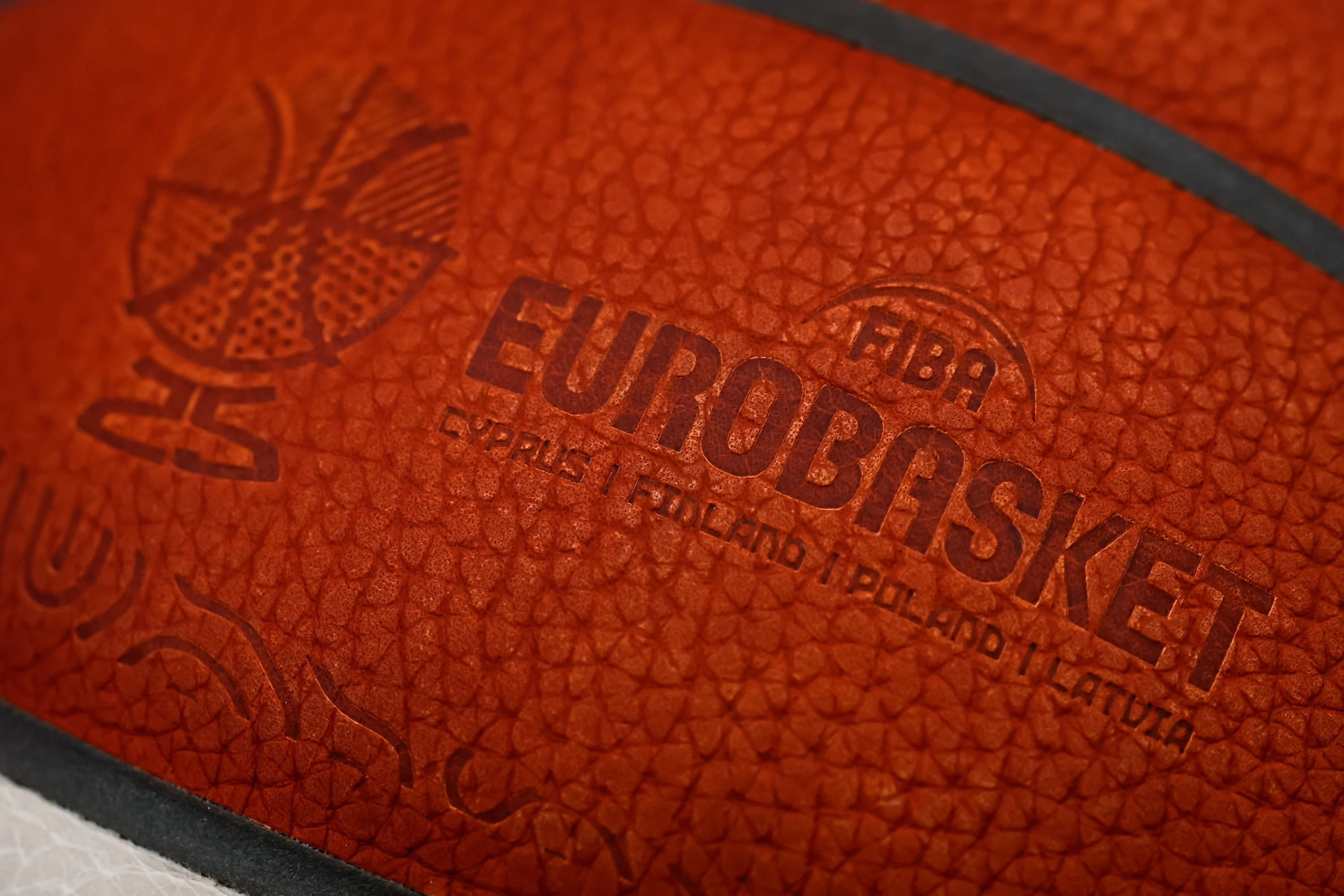 Illustration shows a basketball ball with the logo of FIBA Euro Basket, Thursday 21 August 2025 Euro is held in Cyprus, Finland, Poland and Latvia from August 27th to September 14th 2025. BELGA PHOTO WOJCIECH FIGURSKI - POLAND OUT -