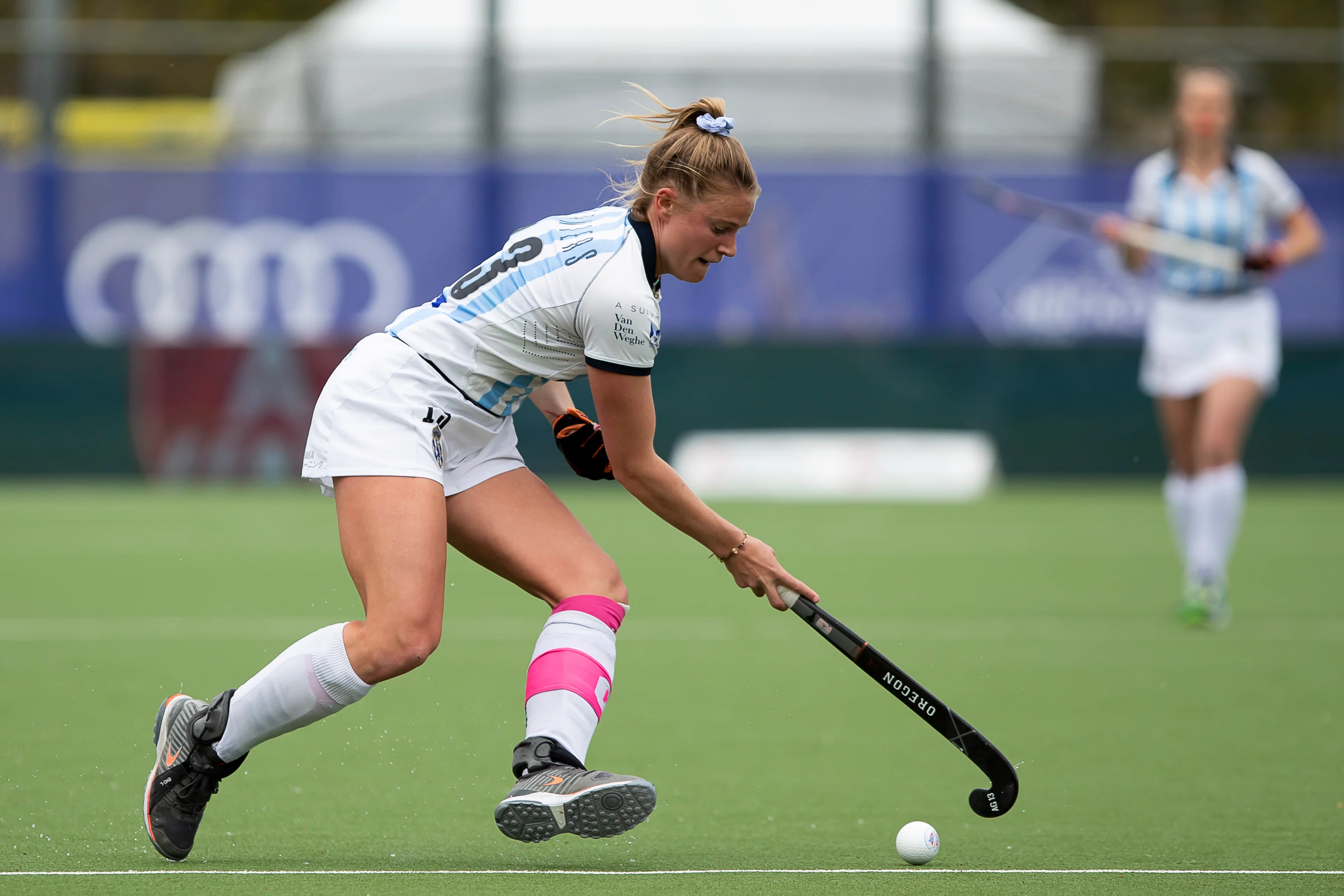 Gantoise's Alix Gerniers pictured in action during a women hockey game between Gantoise and Dragons, the women first leg of the final of the play-offs of the Belgian first division hockey championship, Saturday 08 May 2021 in Antwerp. BELGA PHOTO KRISTOF VAN ACCOM