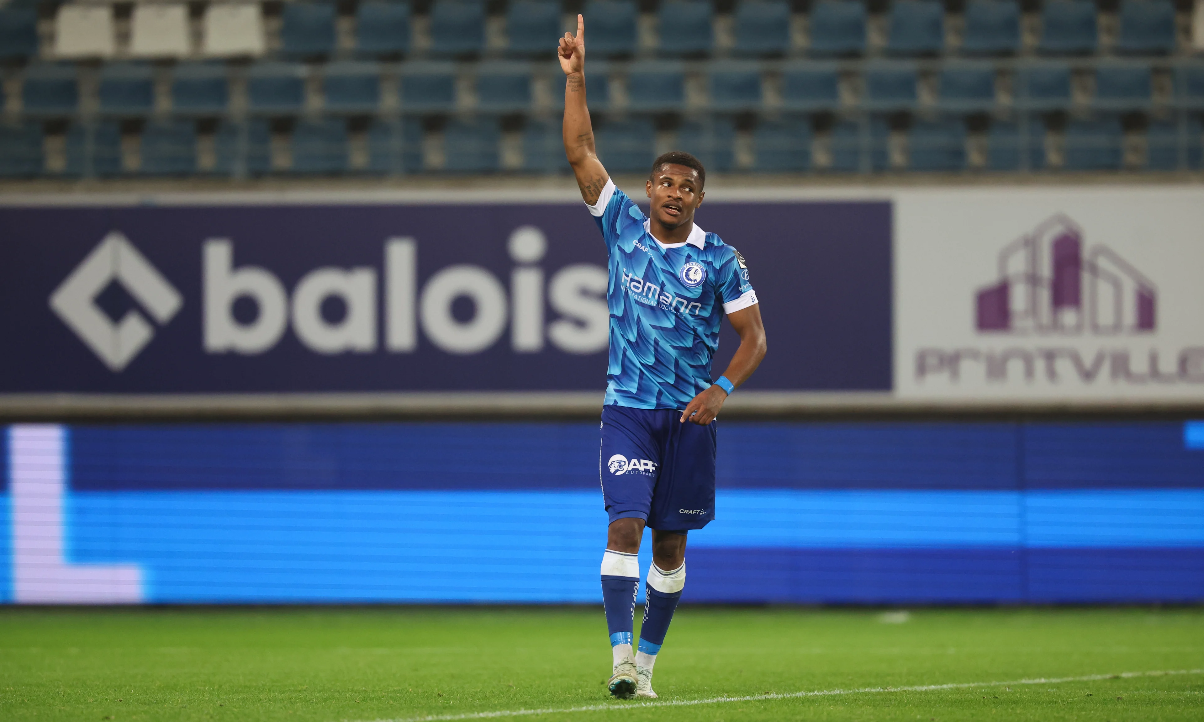 Gent's Helio Varela celebrates after scoring during a soccer game between JPL club KAA Gent and third division club Union Rochefortoise, Wednesday 30 October 2024 in Ghent, in the round 1 of 16 of the 'Croky Cup' Belgian soccer cup. BELGA PHOTO VIRGINIE LEFOUR