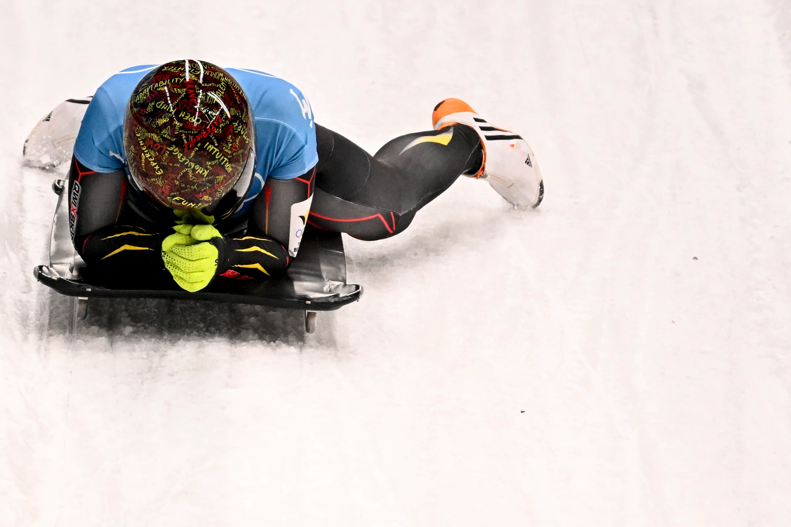 Belgian skeleton athlete Kim Meylemans pictured after the fourth and last run of the women's Skeleton event at the Beijing 2022 Winter Olympics in Beijing, China, Saturday 12 February 2022. The winter Olympics are taking place from 4 February to 20 February 2022. BELGA PHOTO LAURIE DIEFFEMBACQ