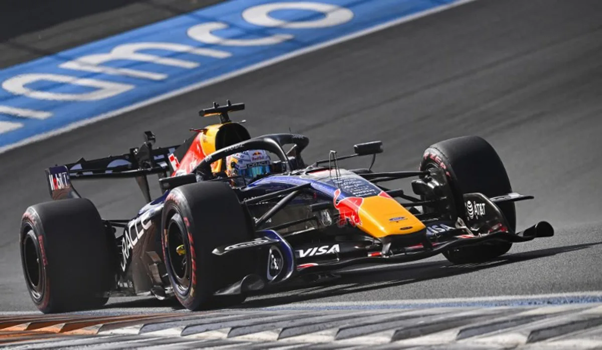 Red Bull Racing's Dutch driver Max Verstappen drives during the qualifying race of the Formula One Dutch Grand Prix at The Circuit Zandvoort, western Netherlands, on August 22, 2026. JOHN THYS / AFP