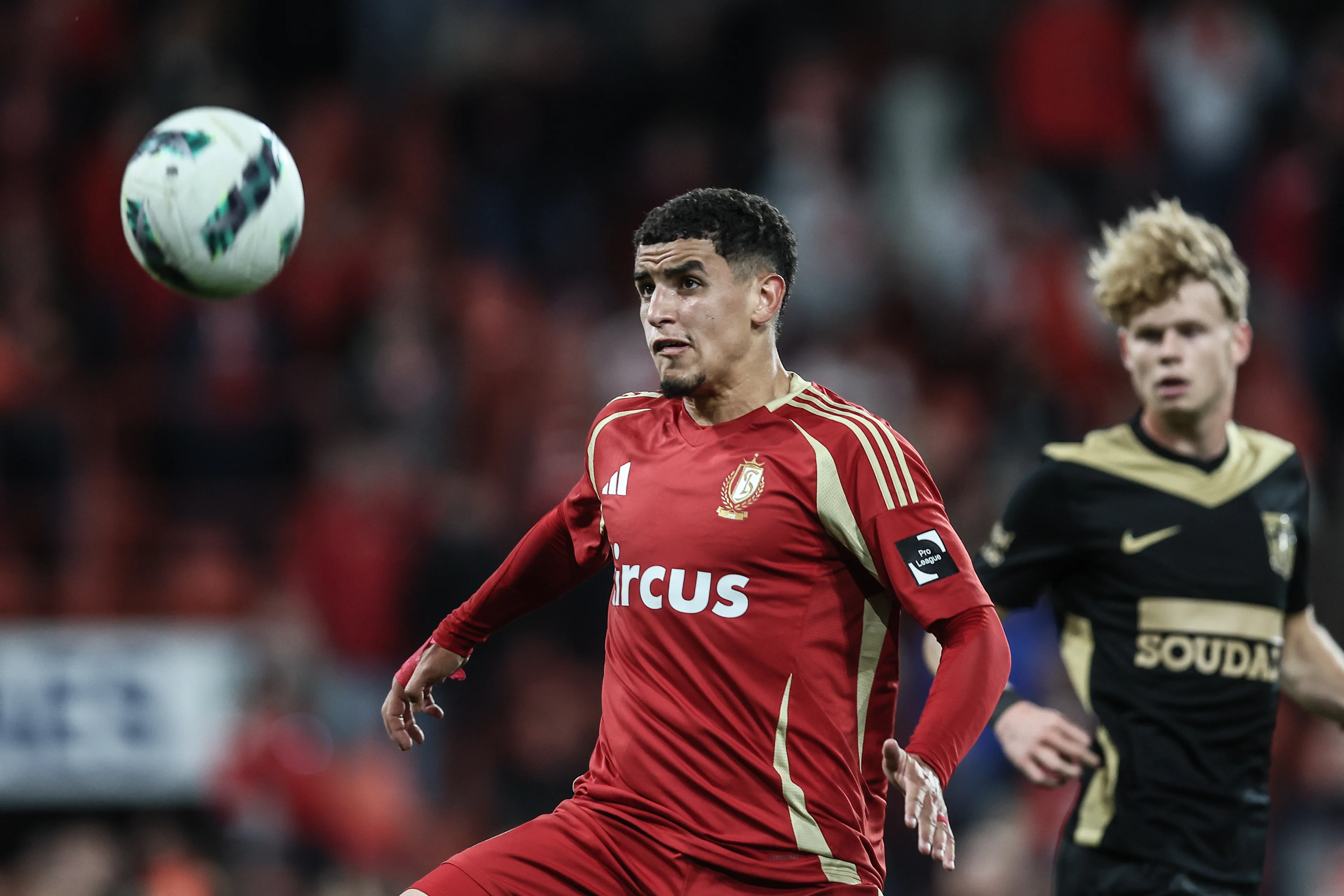 Standard's Soufiane Benjdida pictured in action during a soccer match between Standard Liege and KVC Westerlo, in Liege, on day 9 of the 2024-2025 season of the 'Jupiler Pro League' first division of the Belgian championship, Saturday 28 September 2024. BELGA PHOTO BRUNO FAHY